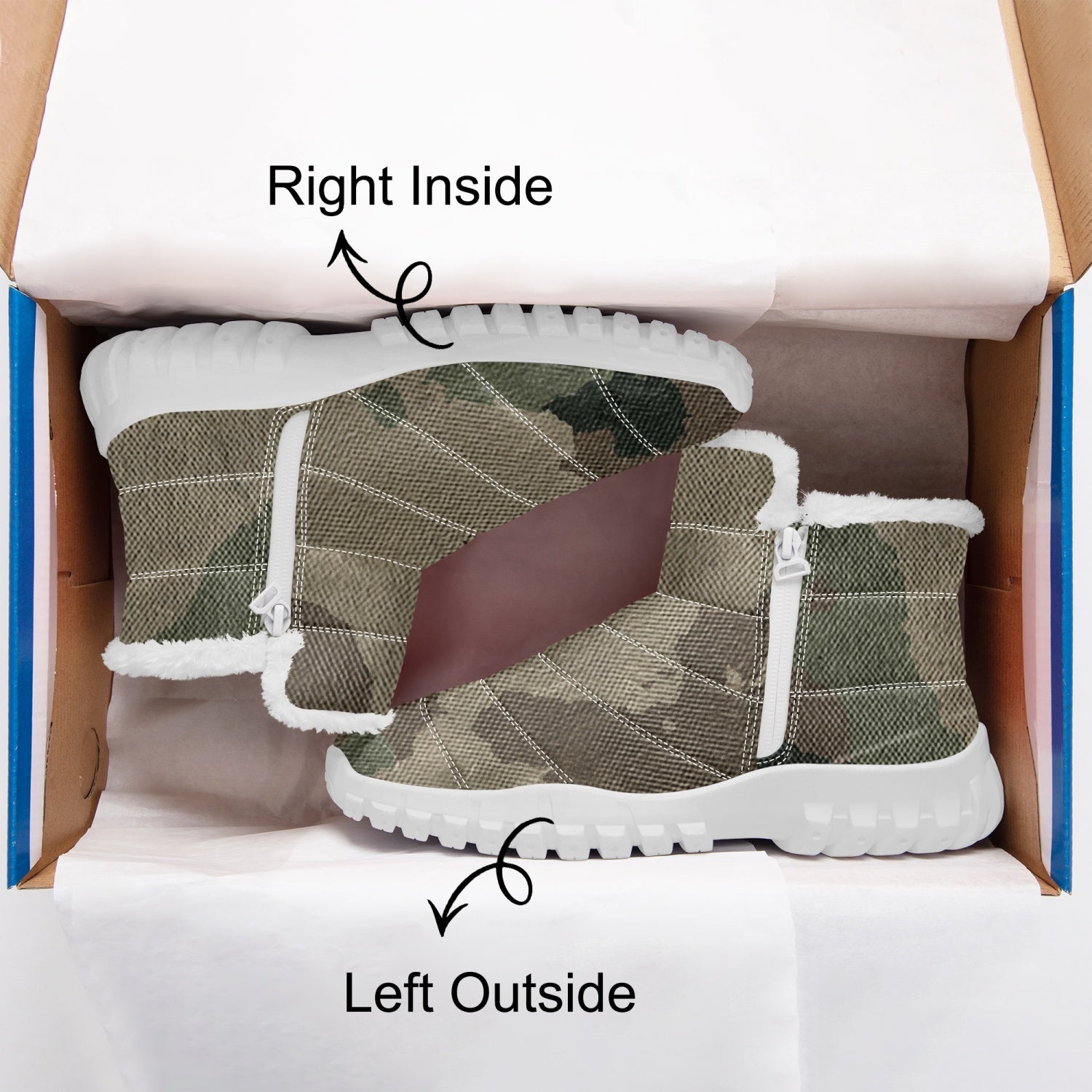 Camo Boots | Cotton-pad Fur Zipper Up | Dirty Brown Camo Colors