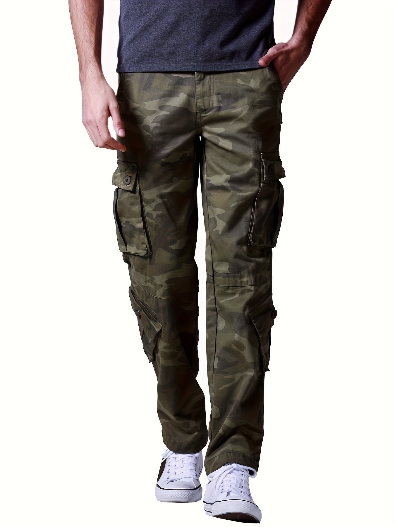 Camo Cargo Pants for Men: Cotton, Casual Fit, Zip & Drawstring Closure Camo Colors
