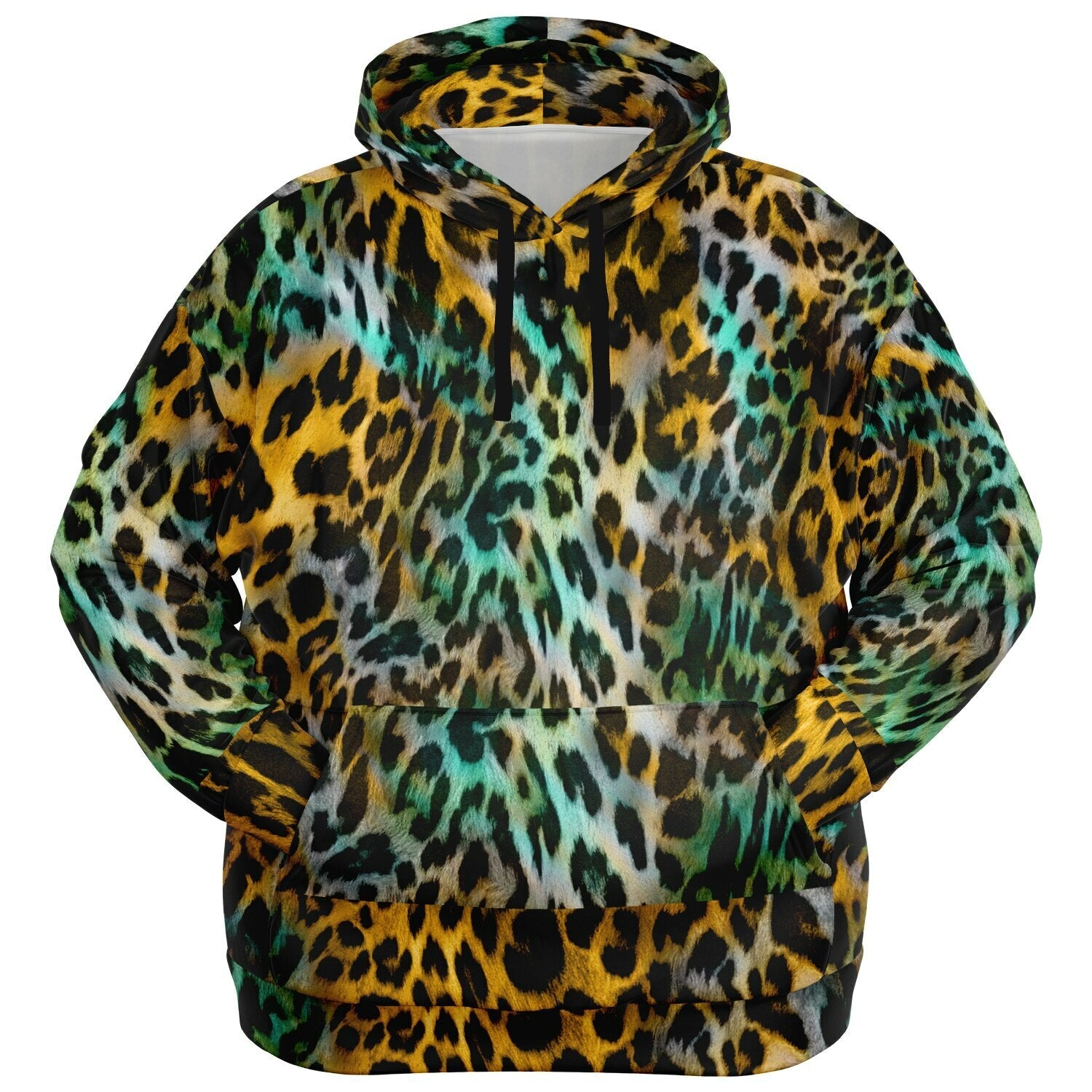 Plus-size Hoodie in Yellow & Blue Abstract Leopard Print | Camo Colors
