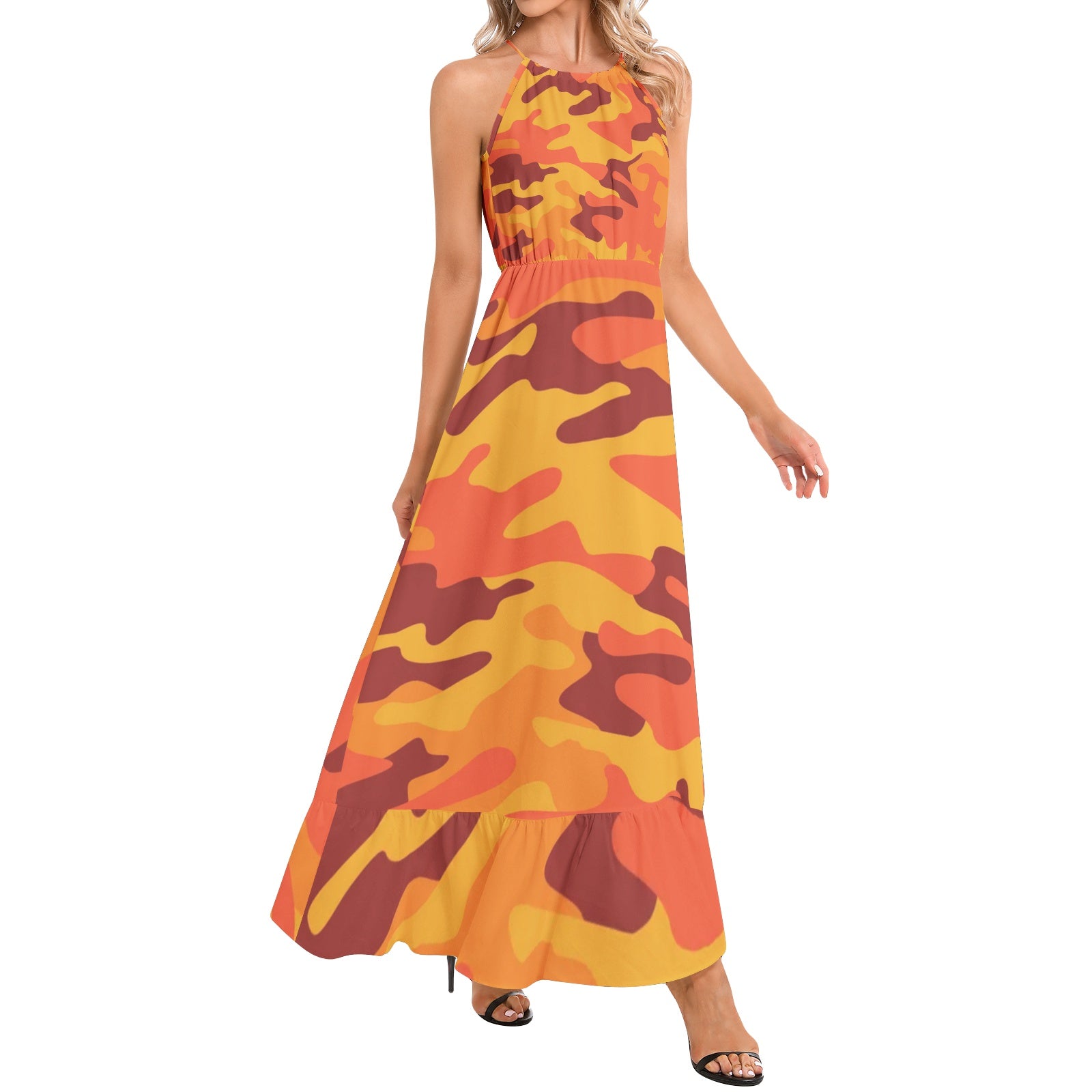Camo Maxi Dress | Orange and Red Camo Colors