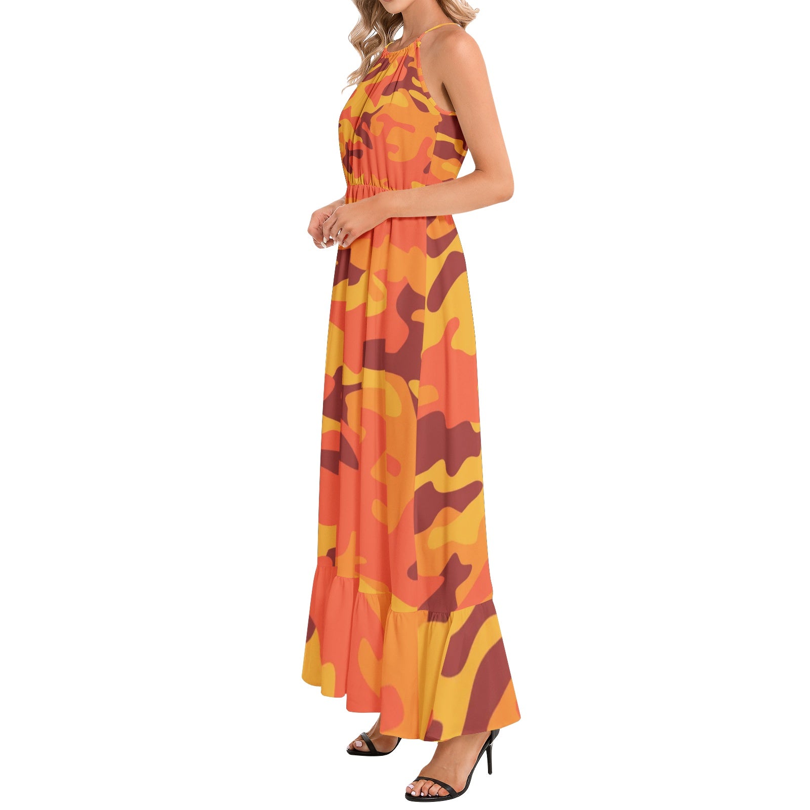 Camo Maxi Dress | Orange and Red Camo Colors