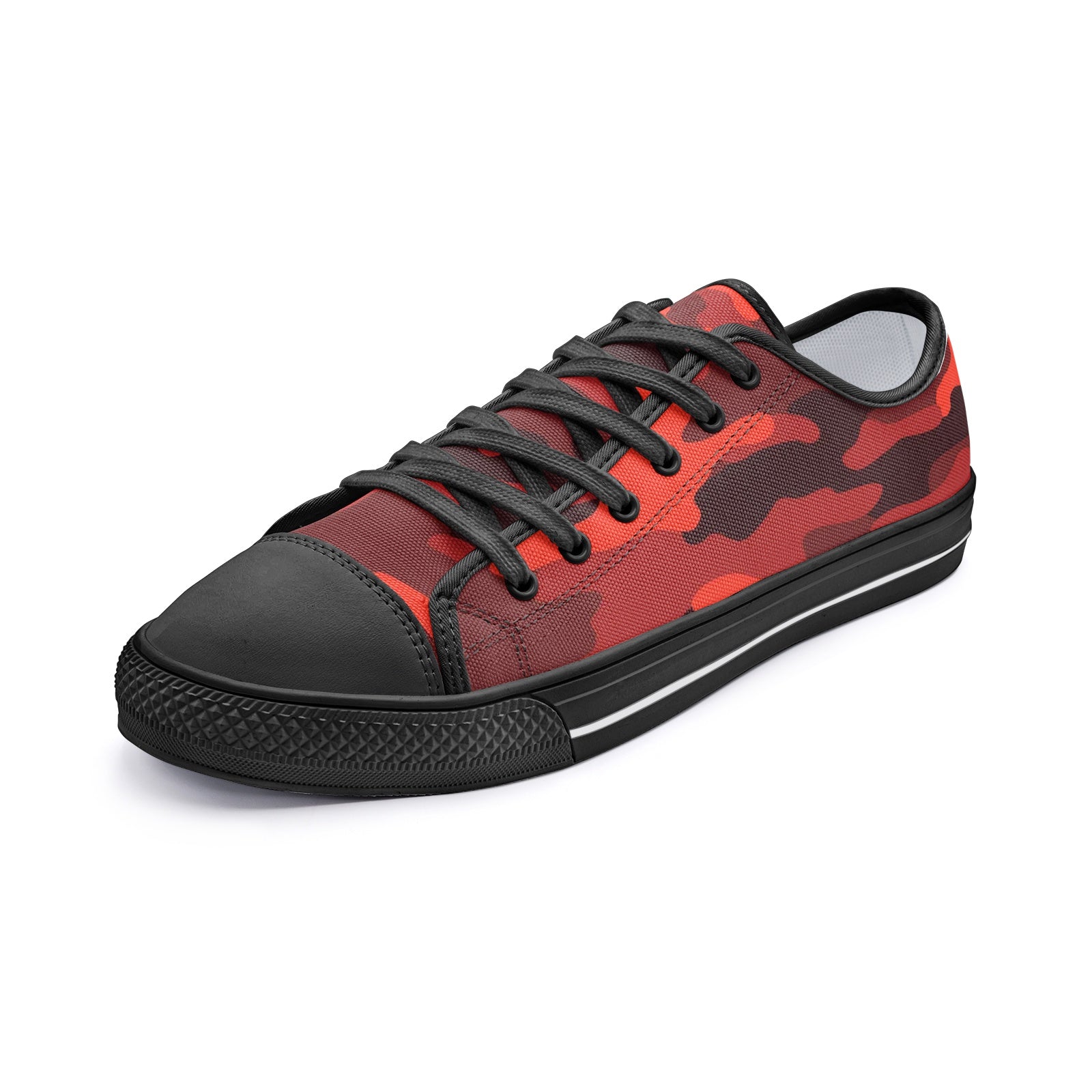 Camo Shoes | Low Top Canvas | Scarlet Red & Black Camo Colors
