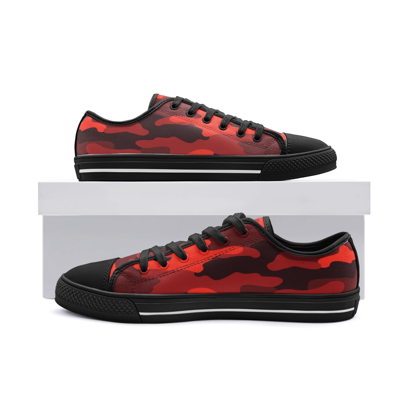 Camo Shoes | Low Top Canvas | Scarlet Red & Black Camo Colors