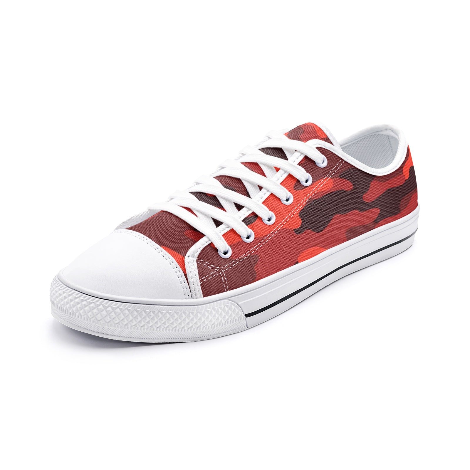 Camo Shoes | Low Top Canvas | Scarlet Red & Black Camo Colors