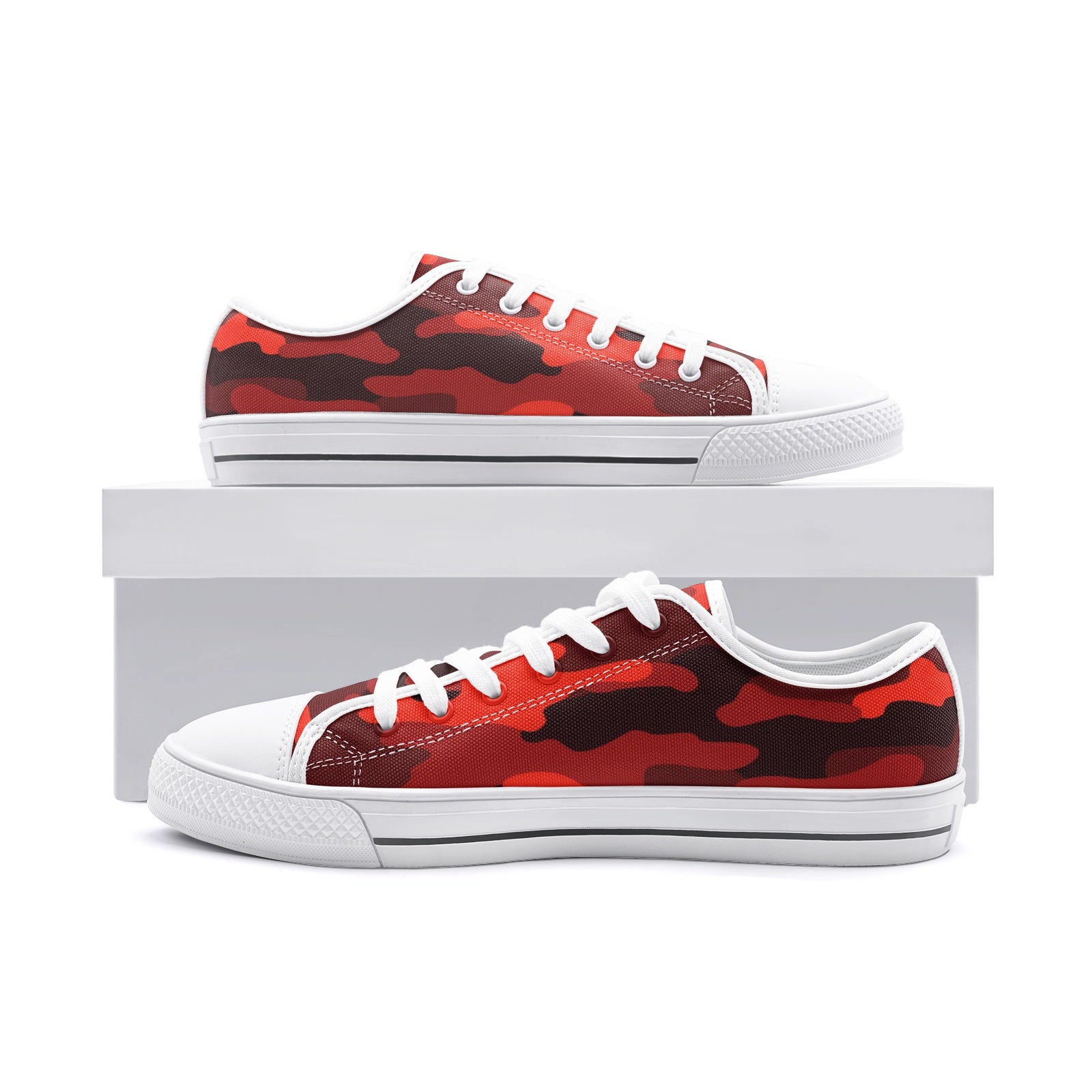 Camo Shoes | Low Top Canvas | Scarlet Red & Black Camo Colors