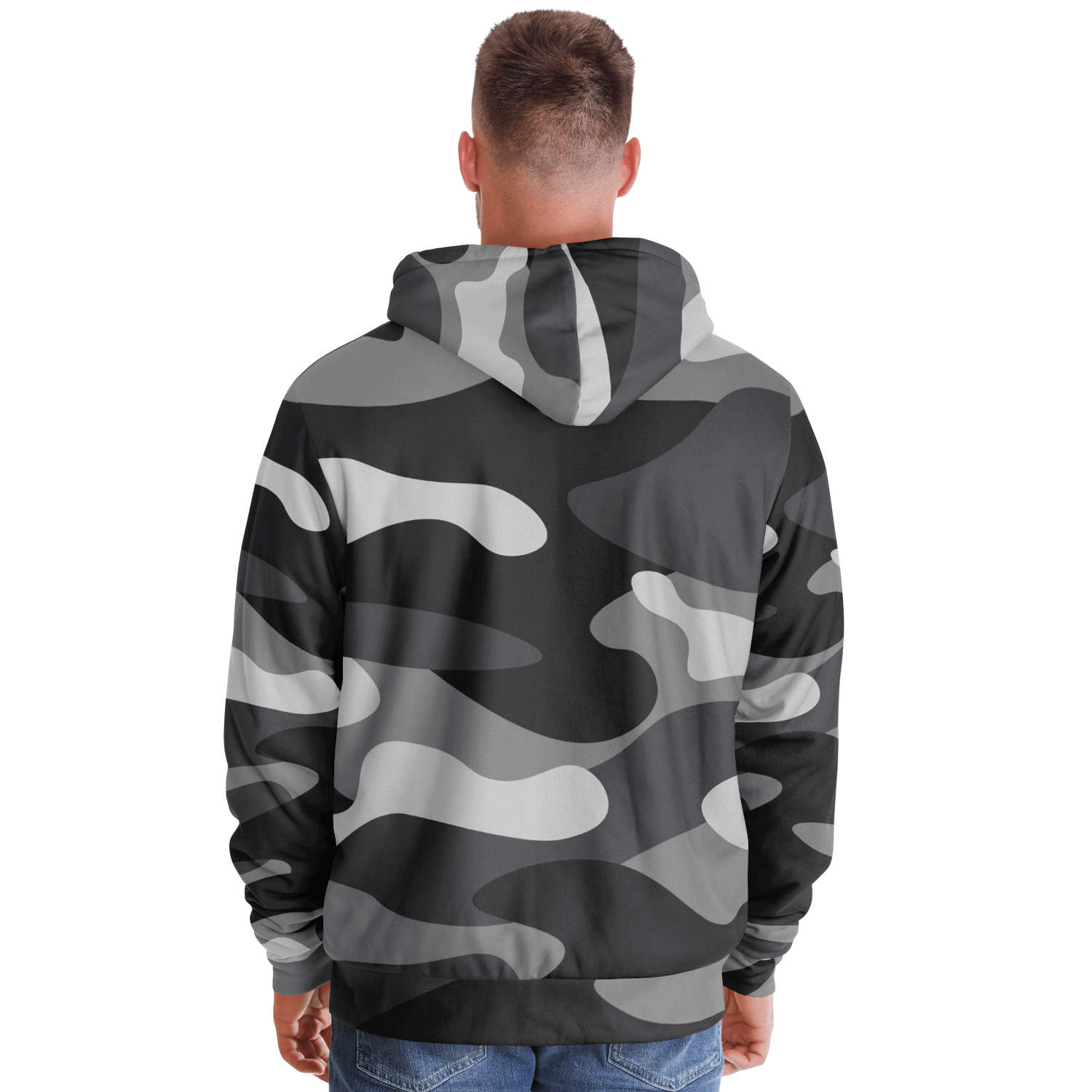 Microfleece Zip Camouflage Hoodie in Shade Of Grey Camo Colors
