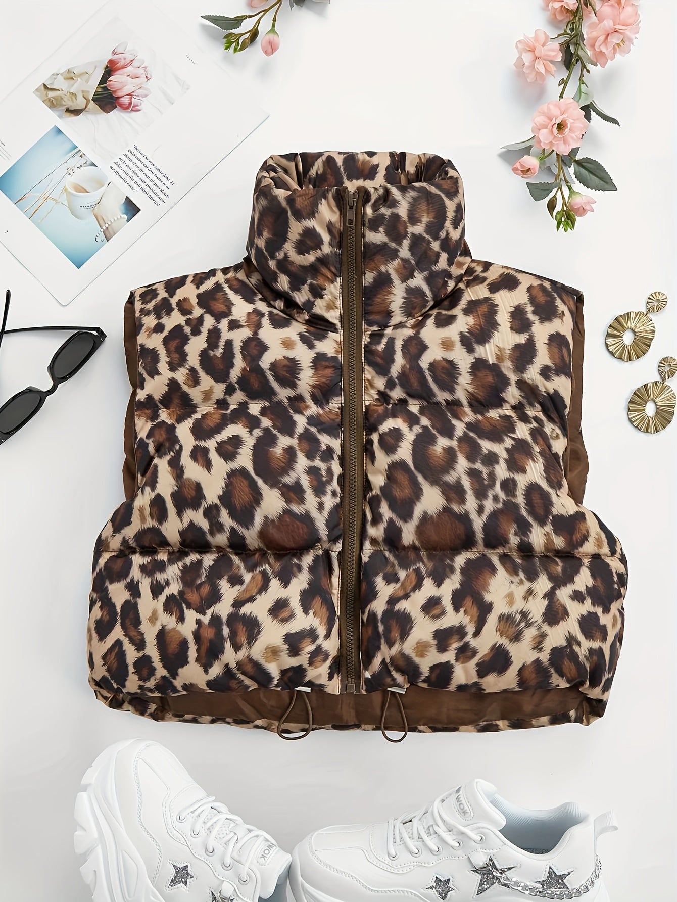 Women's Leopard Print High-Neck Padded Coat | Camo Colors