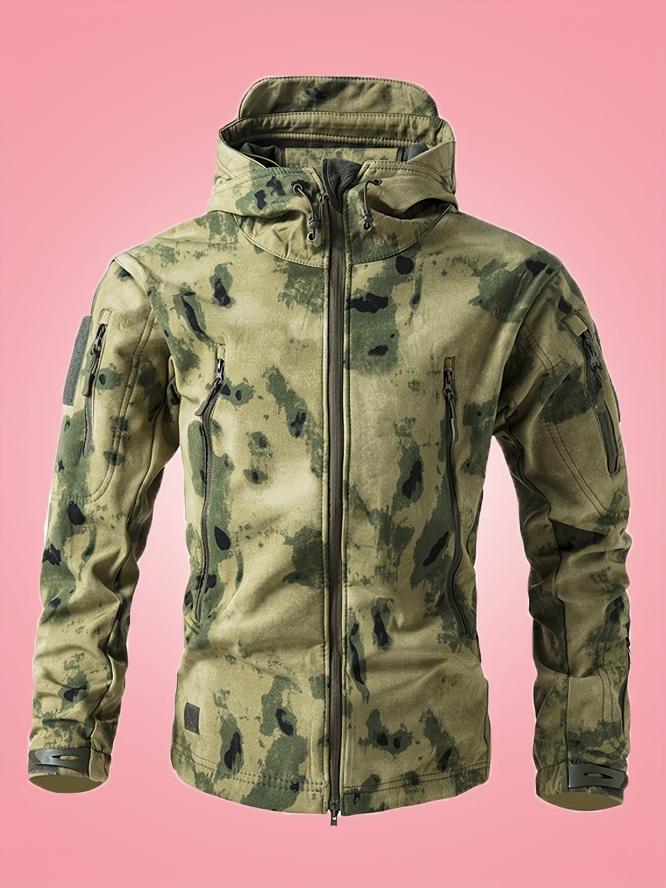 Men's Military Camo Jacket | Hooded Windbreaker with Zippered Pockets, Removable Hood Camo Colors