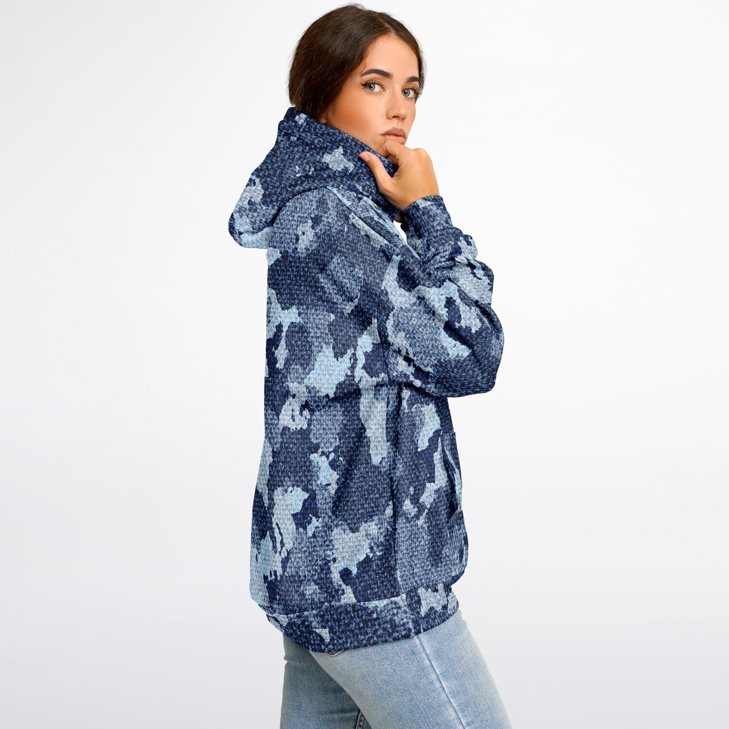 Denim Oversized Hoodie | Blue Camouflage Cloth Pattern | Camo Colors