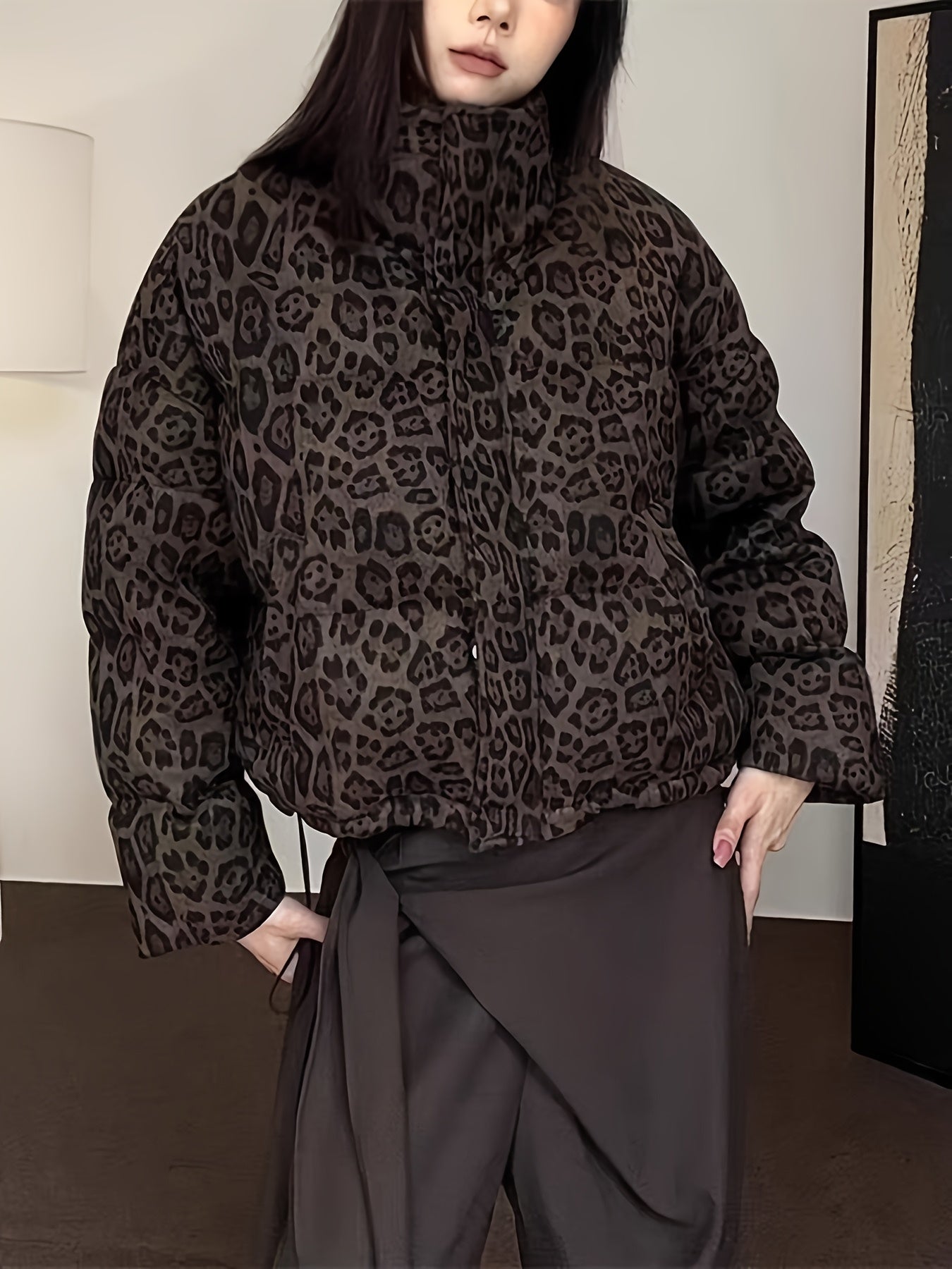 Chic Leopard Print Puffer Jacket for Women | Camo Colors