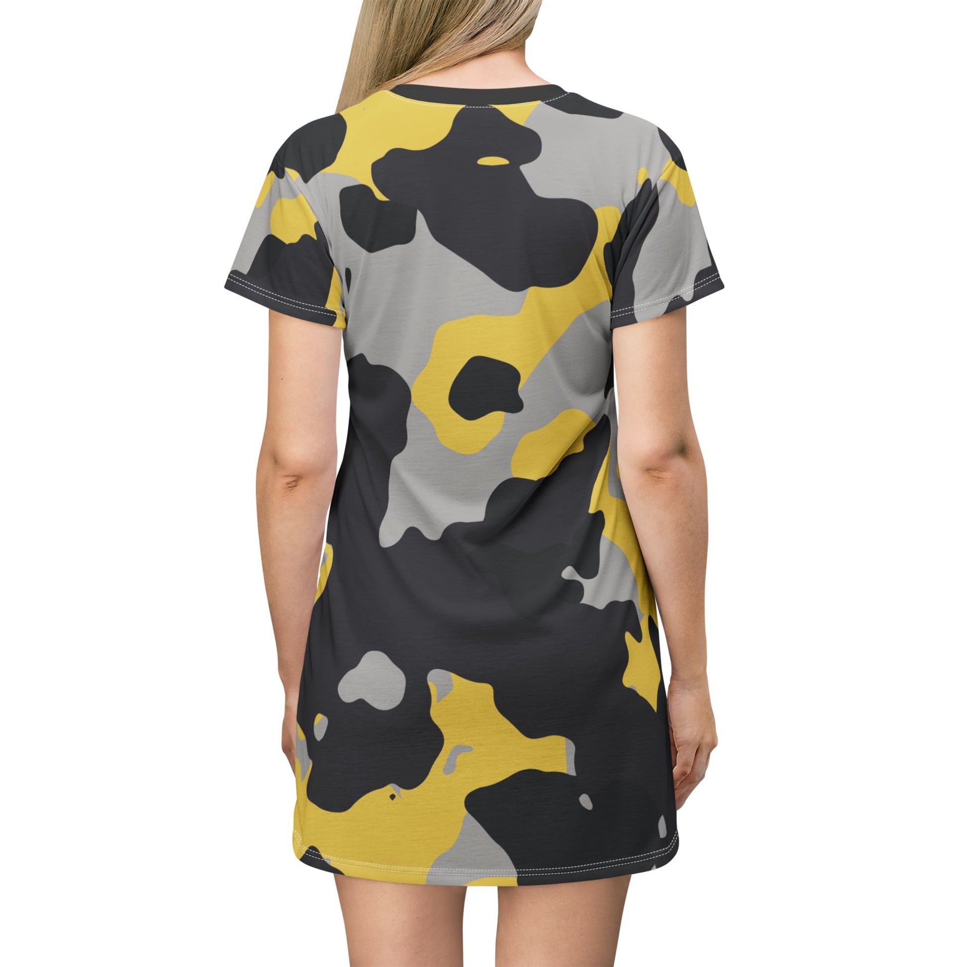 Camo T-Shirt Dress | Yellow, Black, and Silver Camouflage Camo Colors