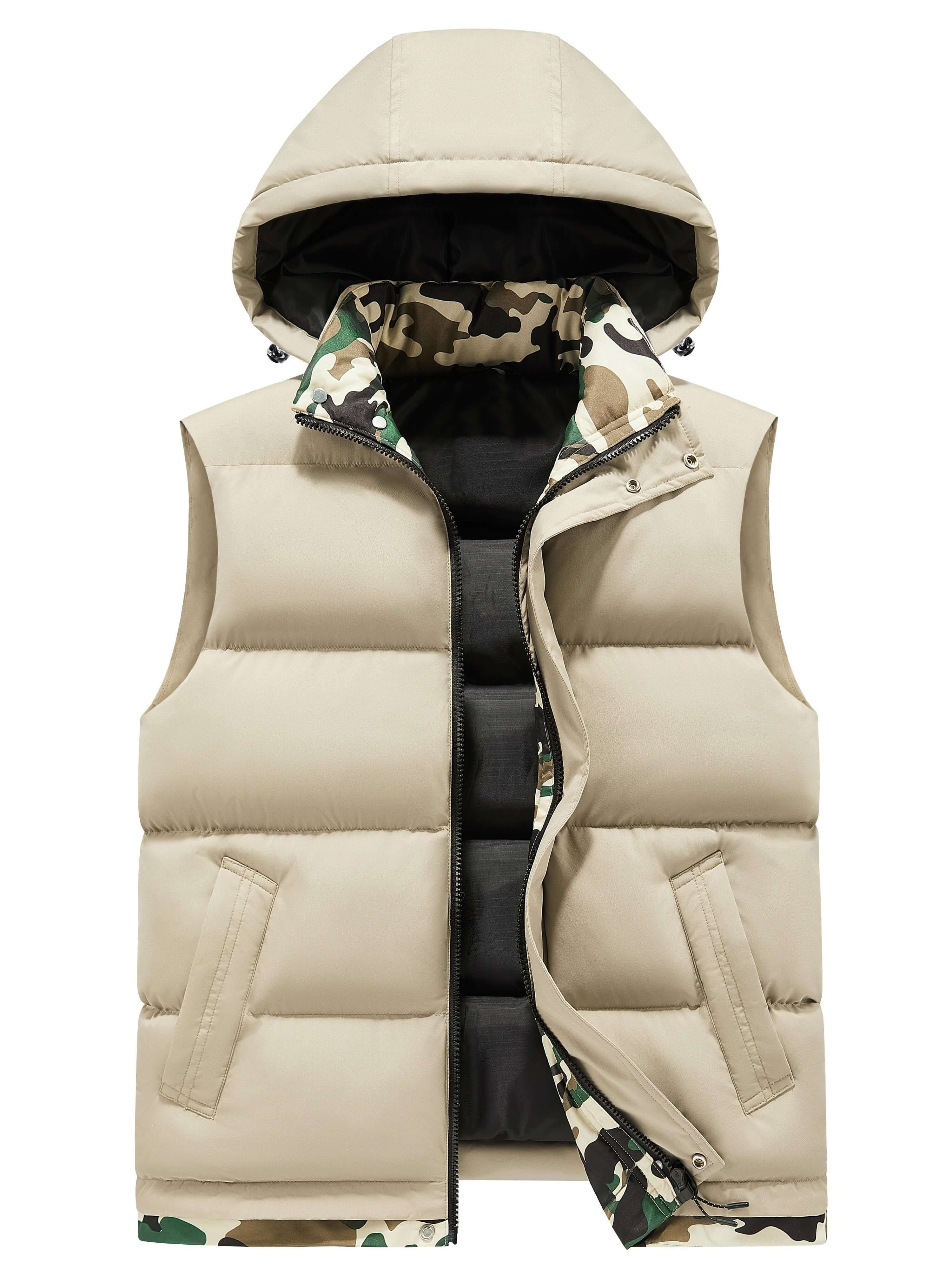 Men's Fleece-Lined Hooded Vest | Stylish Black and Camo Collar Camo Colors