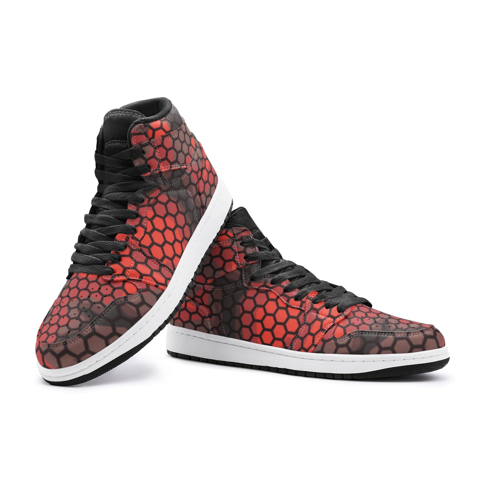 Red Camo Sneakers AJ 1 | High Top Leather | Geometric Hive Camo Colors