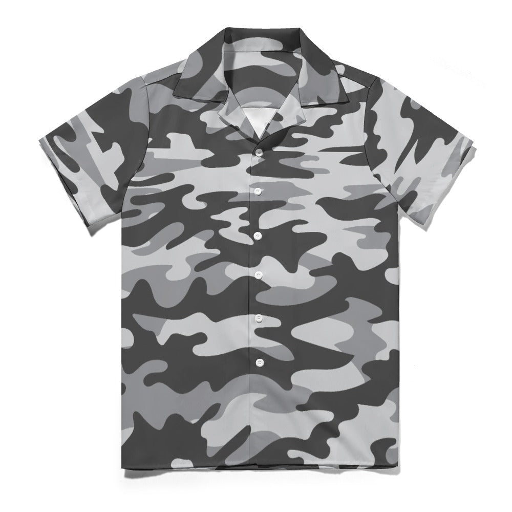 Men's Camo Shirt in Shades of Grey | Cuban Collar Design | Camo Colors