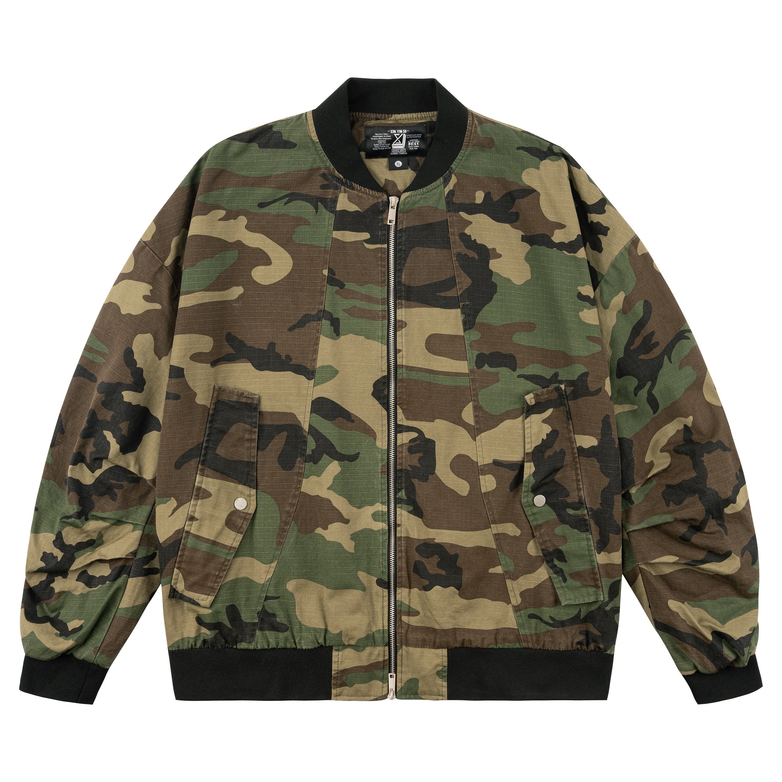 Casual Camo Print Bomber Jacket for Women, Zip-Up Outerwear Camo Colors