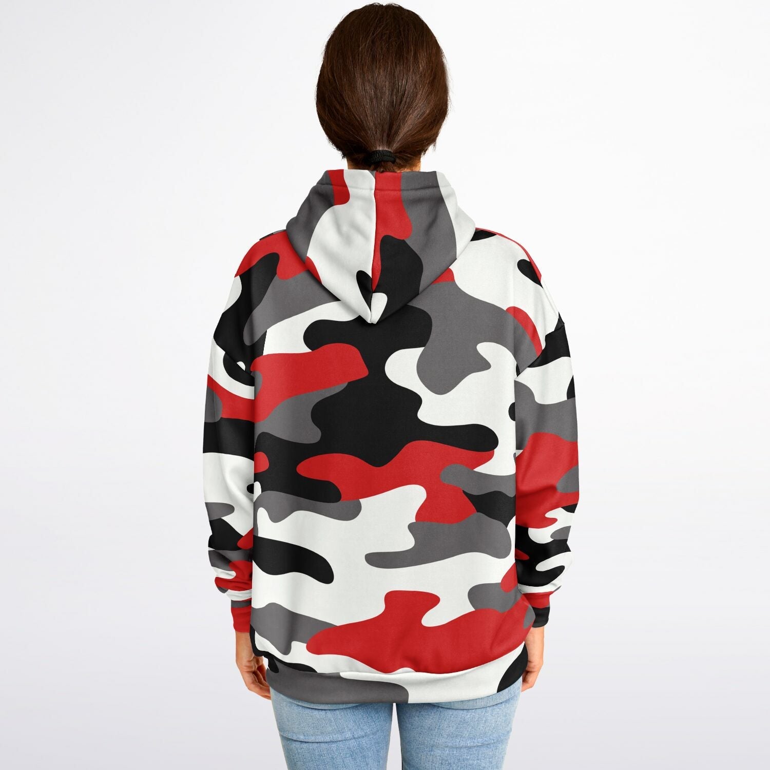 Oversized Hoodie in Red, Black, and White Camo Print | Camo Colors