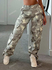 Women's Camouflage Printed Multi-Pocket Cargo Pants Camo Colors
