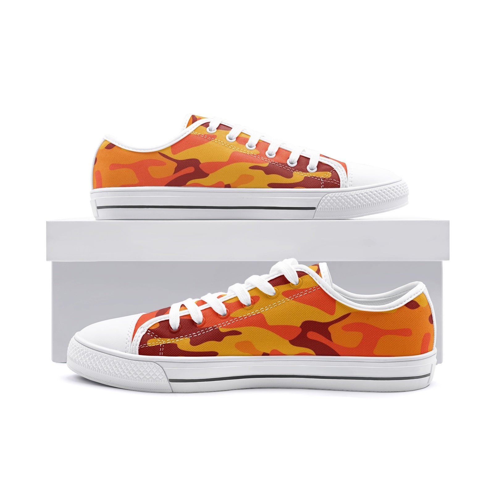 Camo Shoes | Low Top Canvas | Orange & Red Camouflage Camo Colors