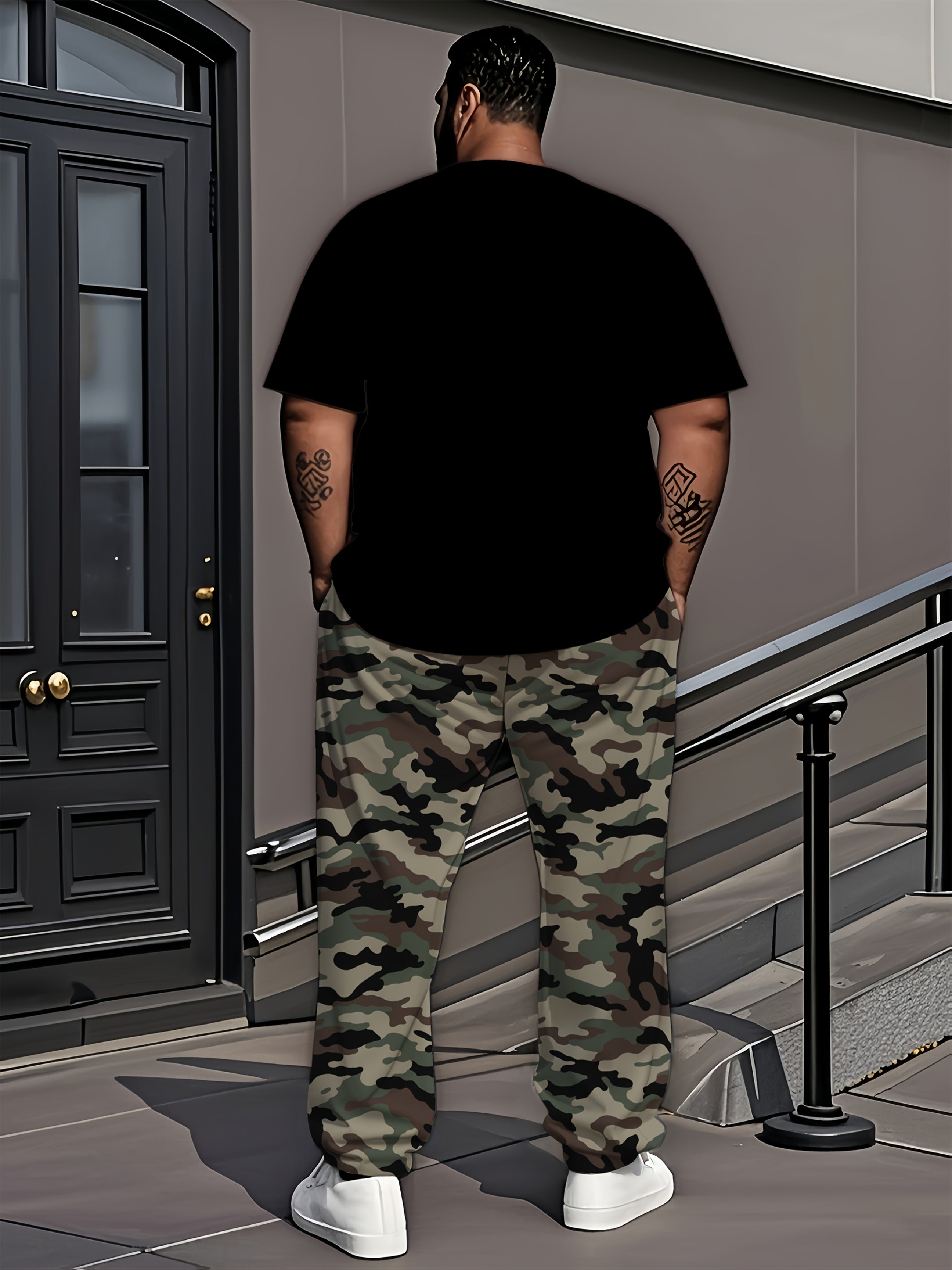 Plus-Size Camouflage Short-Sleeve & Long Pants Set | Camo Colors