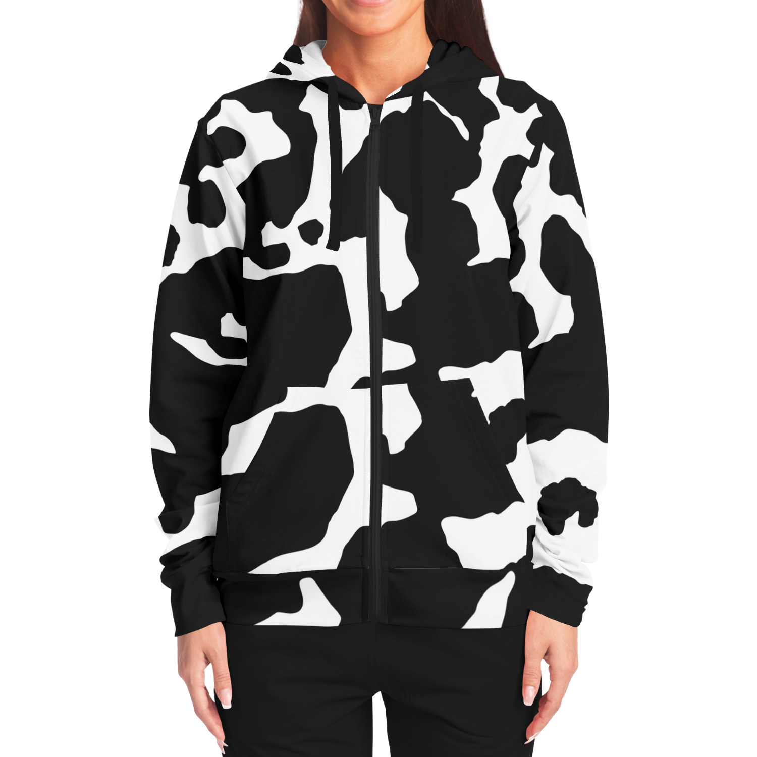 Zip-Up Hoodie | Black & White Camouflage style Camo Colors