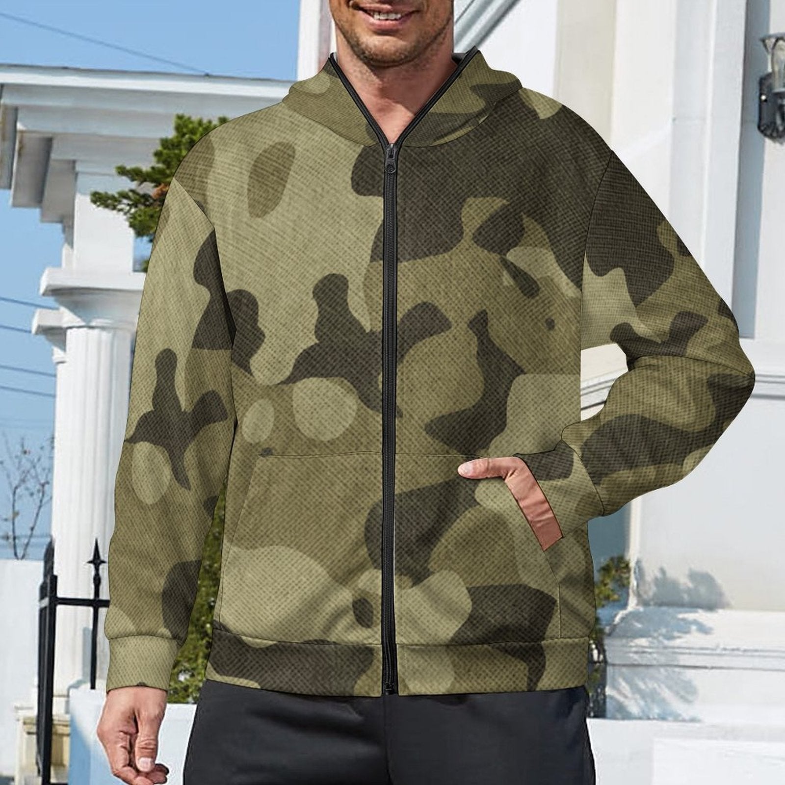 Zip Camo Hoodie | Green Fabric Camouflage style Camo Colors