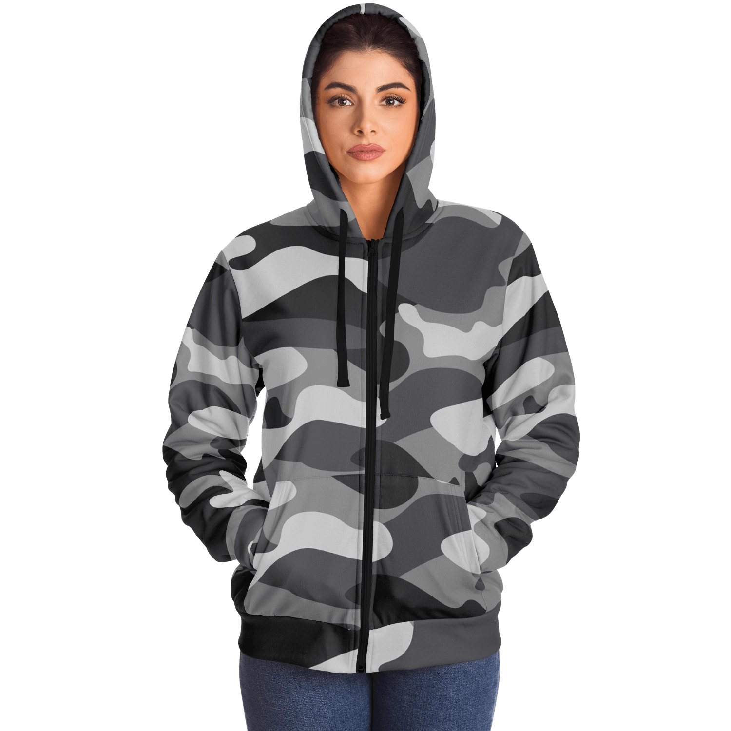 Microfleece Zip Camouflage Hoodie in Shade Of Grey Camo Colors