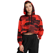Cropped Hoodie For Women | Scarlet Red & Black Camouflage Camo Colors