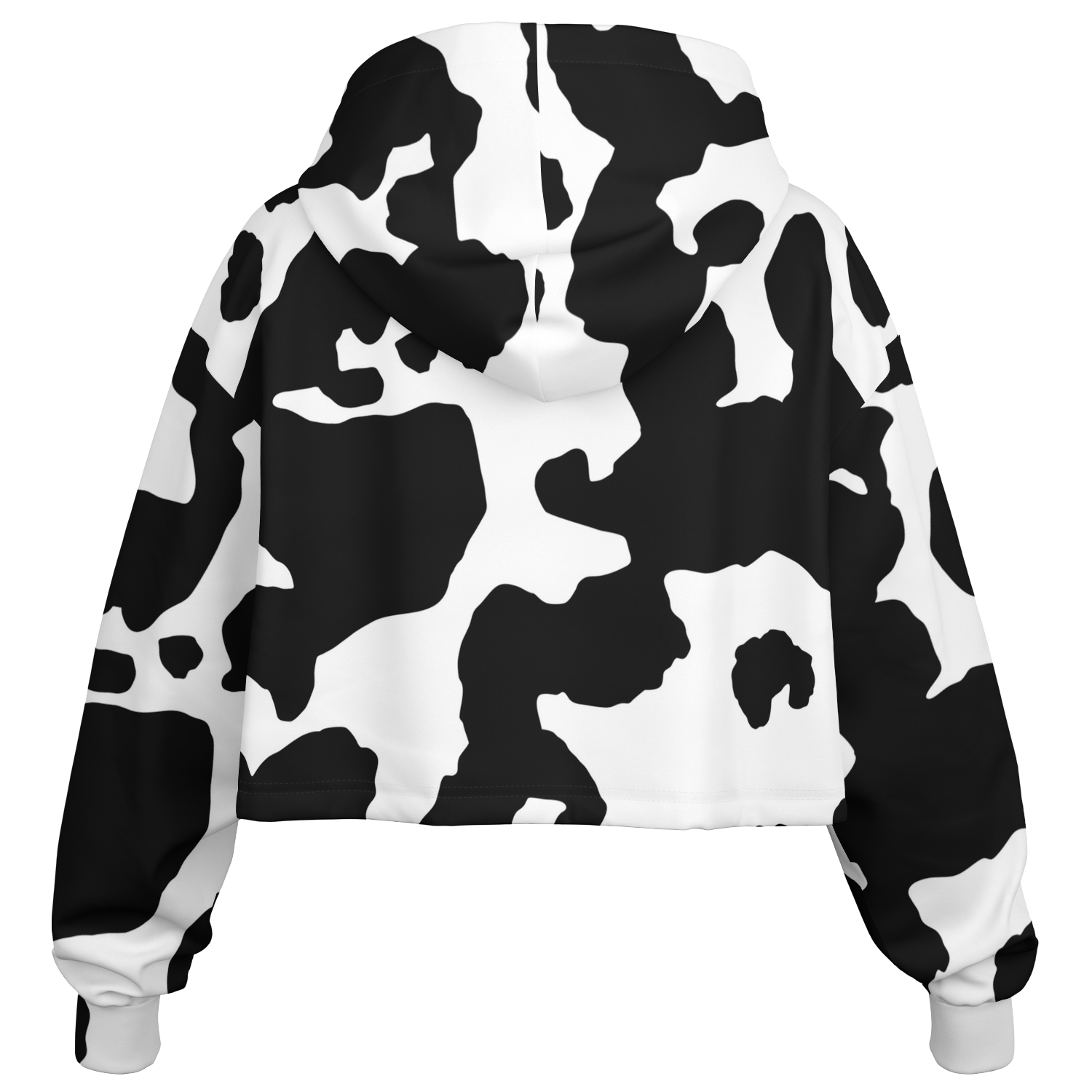 Cropped Hoodie For Women | Black & White Cow Camouflage Camo Colors