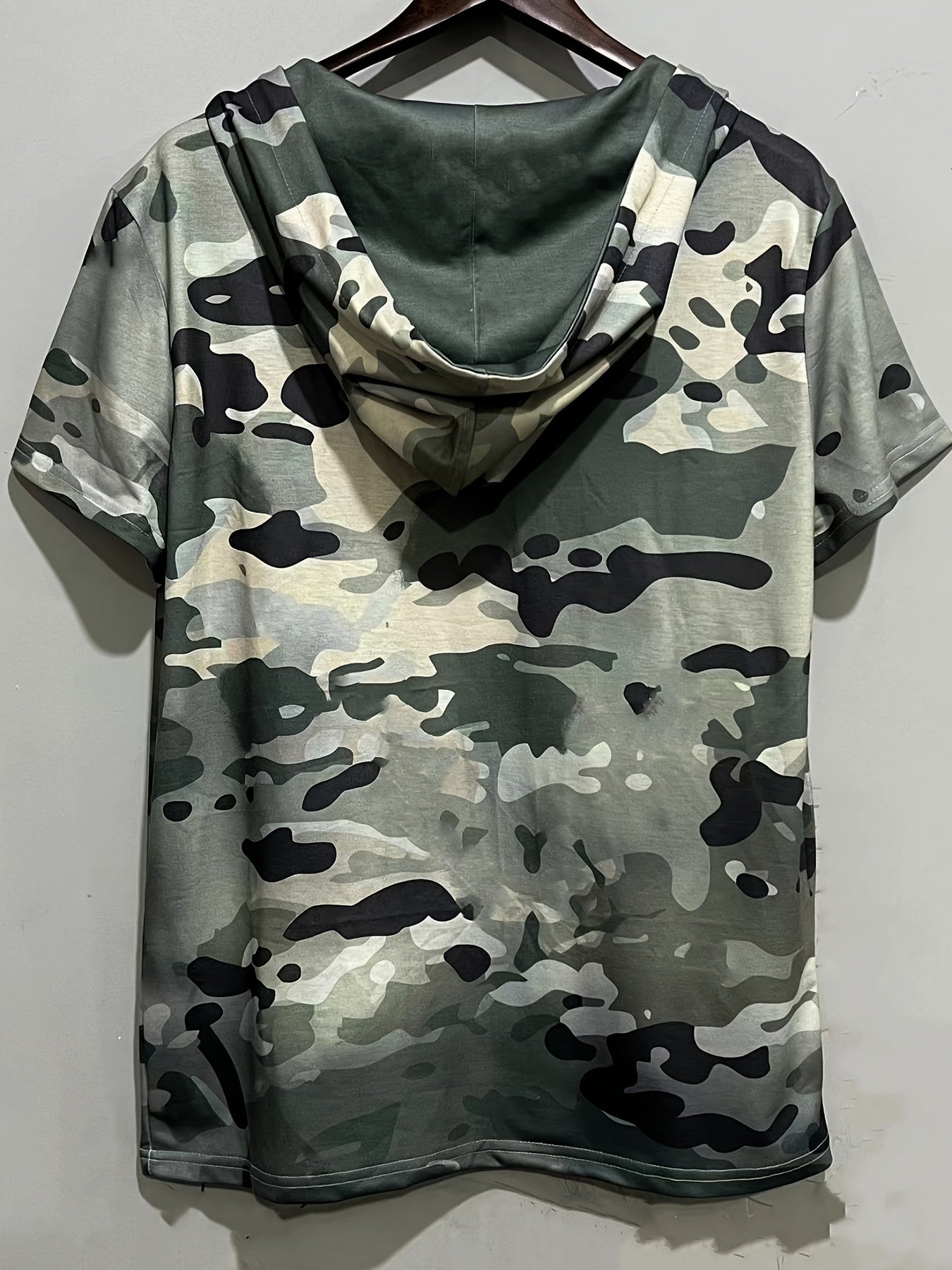 Men's Camouflage Pattern Lace-Up Short Sleeve Hoodie | Camo Colors