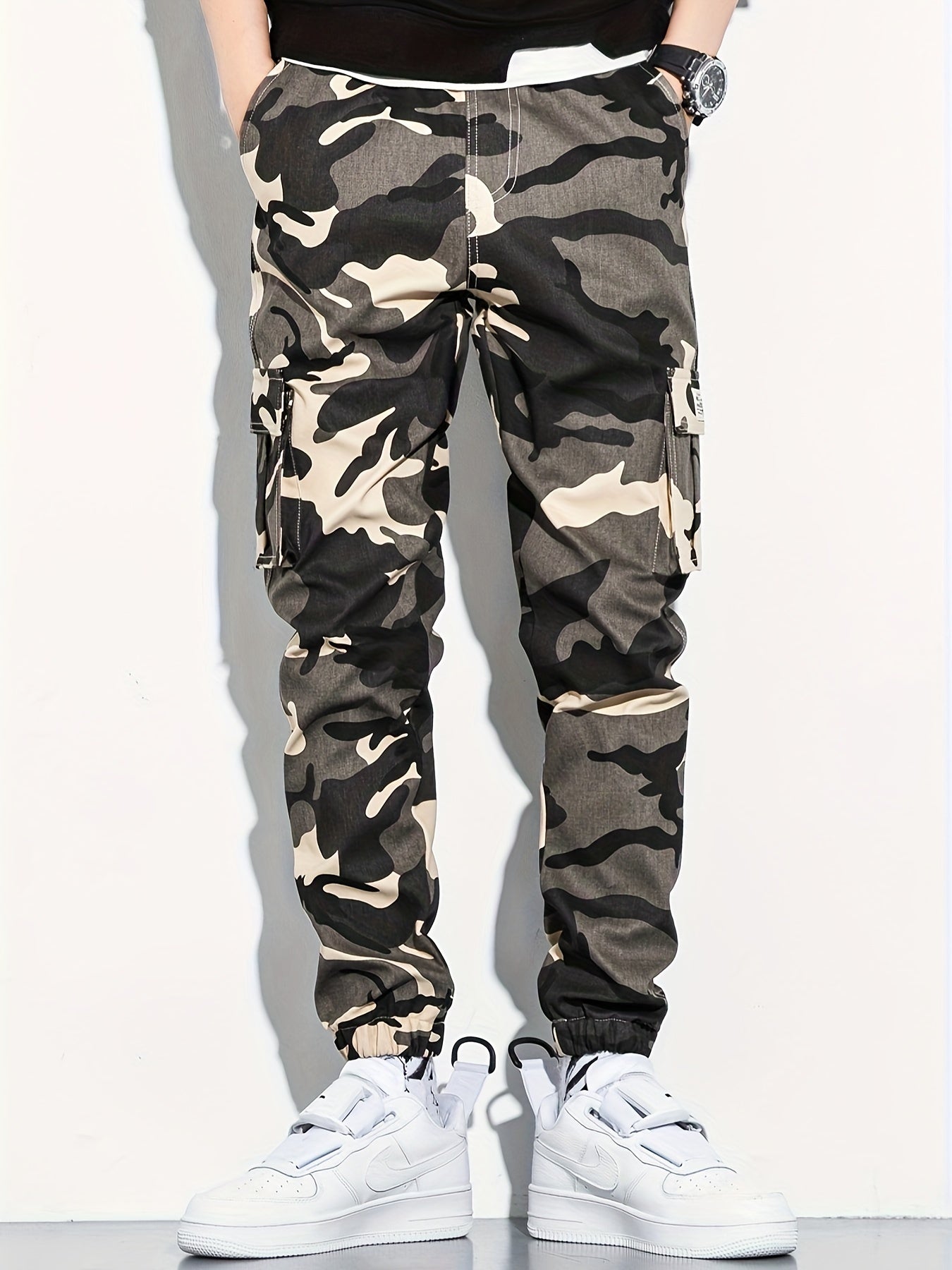 Men's Camo Cargo Cropped Pants With Multi Pockets | Vintage Style Camo Colors