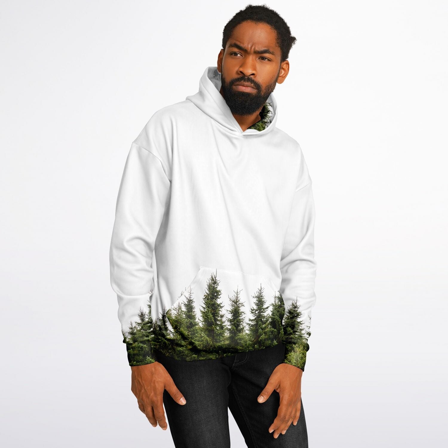 Heavyweight Oversized Hoodie | Pine Trees on a White Background | Camo Colors