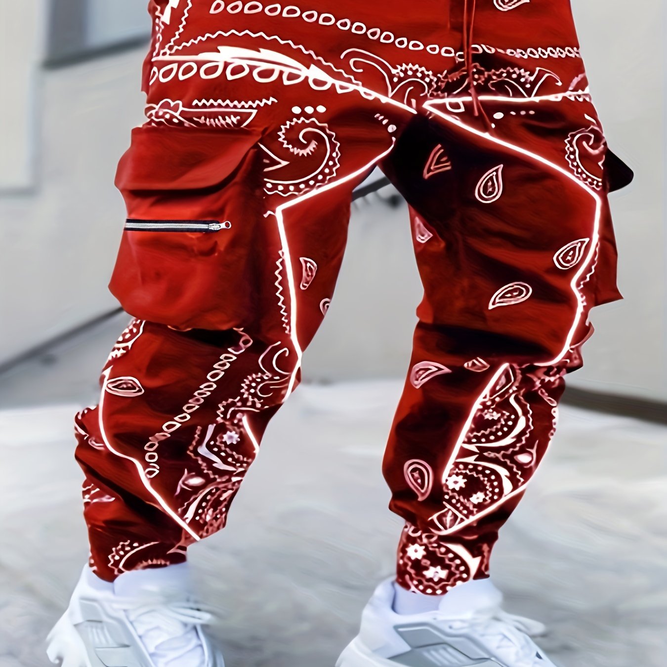 Men's Harem Work Pants: Large Size, Cashew Flower, Loose Fit Camo Colors