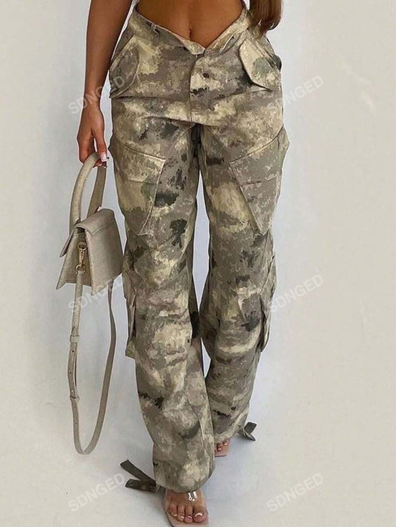 Women's Camouflage Printed Multi-Pocket Cargo Pants Camo Colors