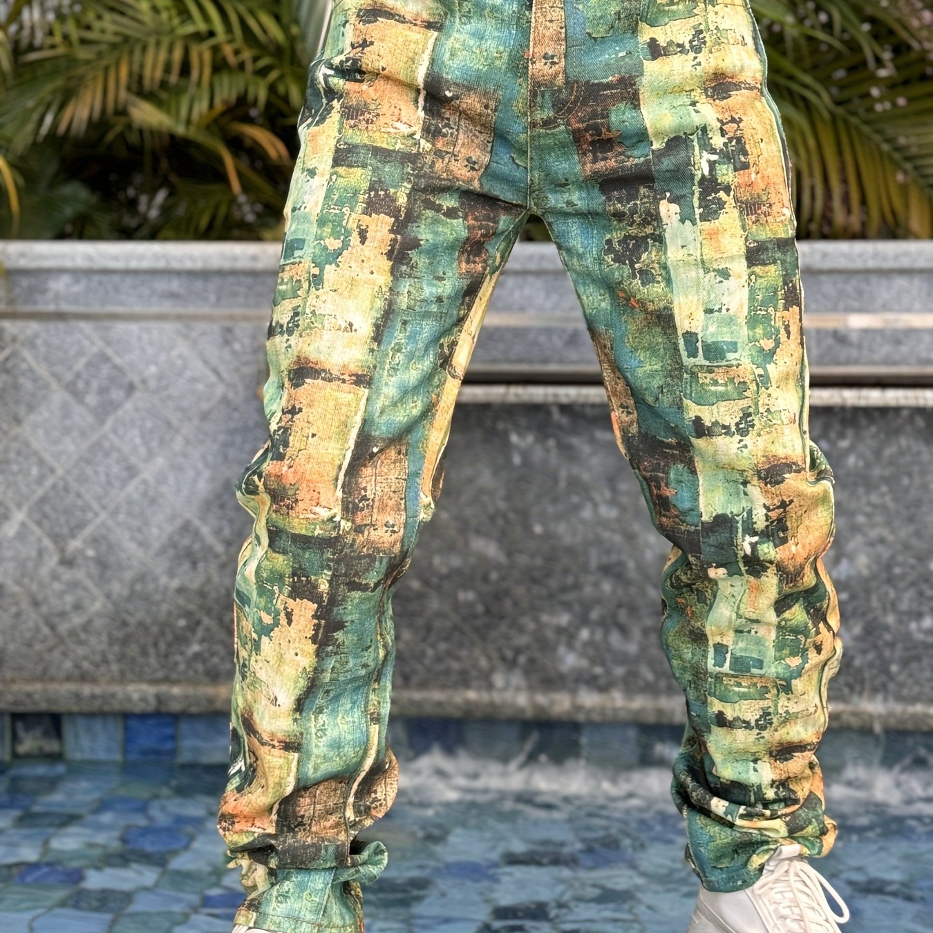 Men's Green Jeans | Digital Printed Denim Pants Camo Colors