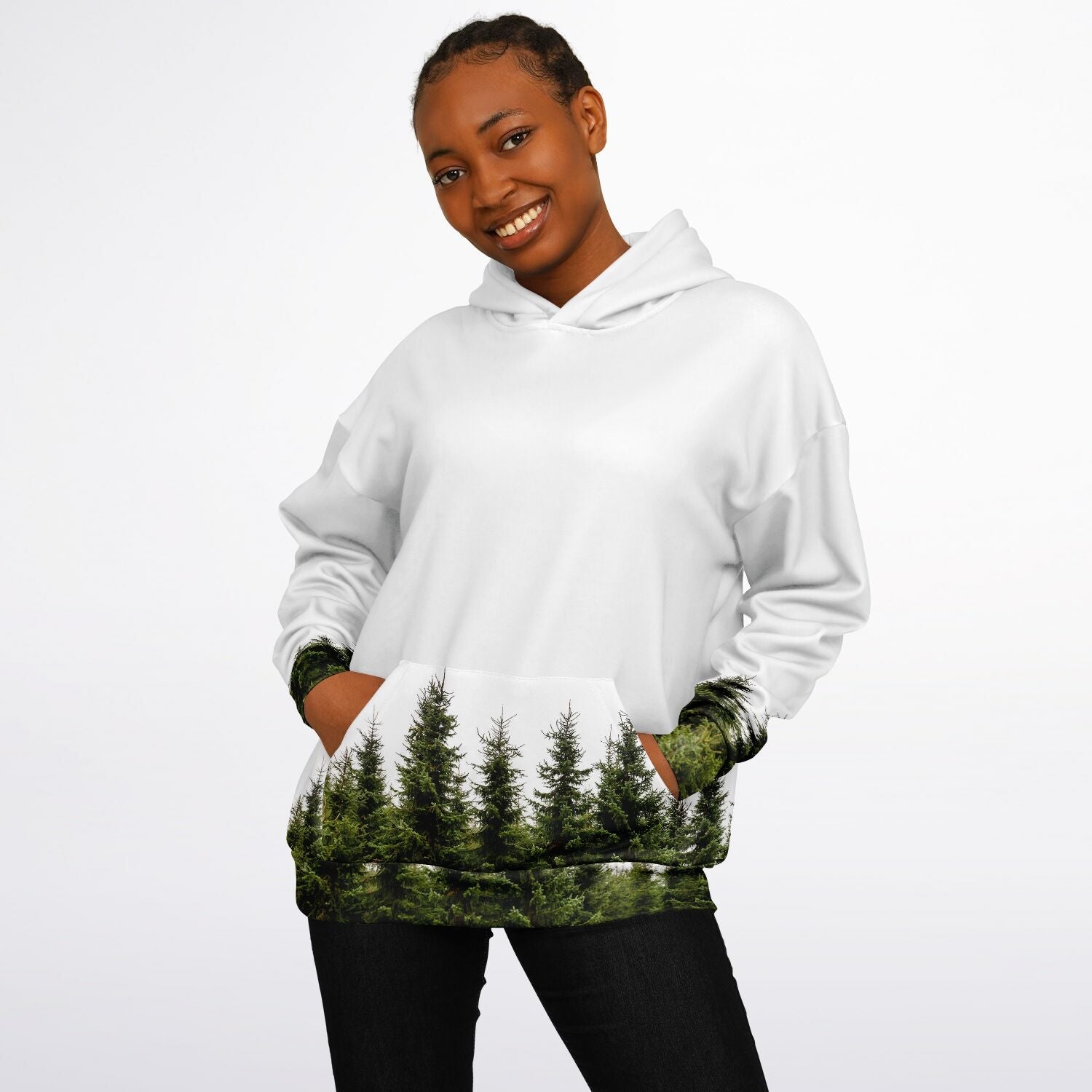 Heavyweight Oversized Hoodie | Pine Trees on a White Background | Camo Colors
