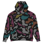 Black Oversized Hoodie | Pixel Camouflage in PInk and Yellow | Camo Colors