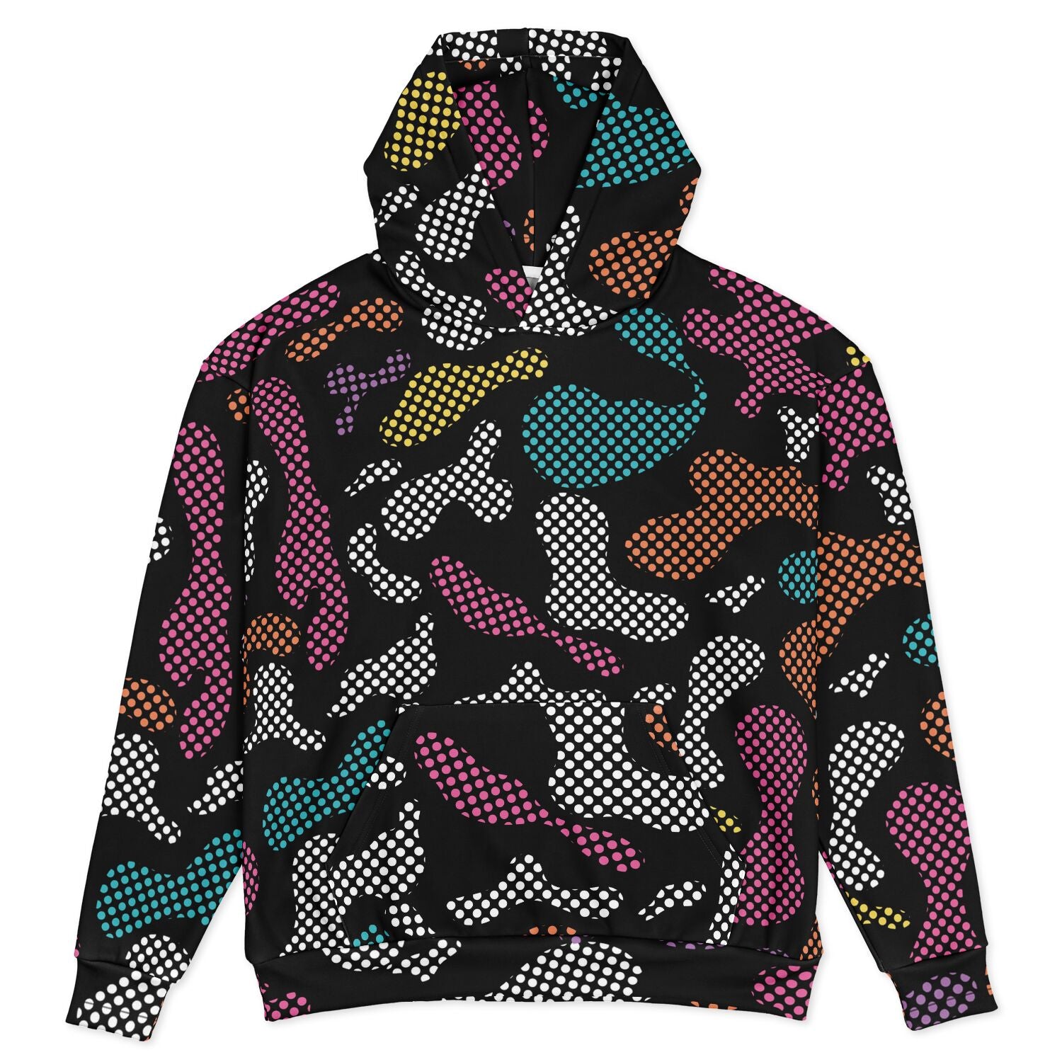 Black Oversized Hoodie | Pixel Camouflage in PInk and Yellow | Camo Colors