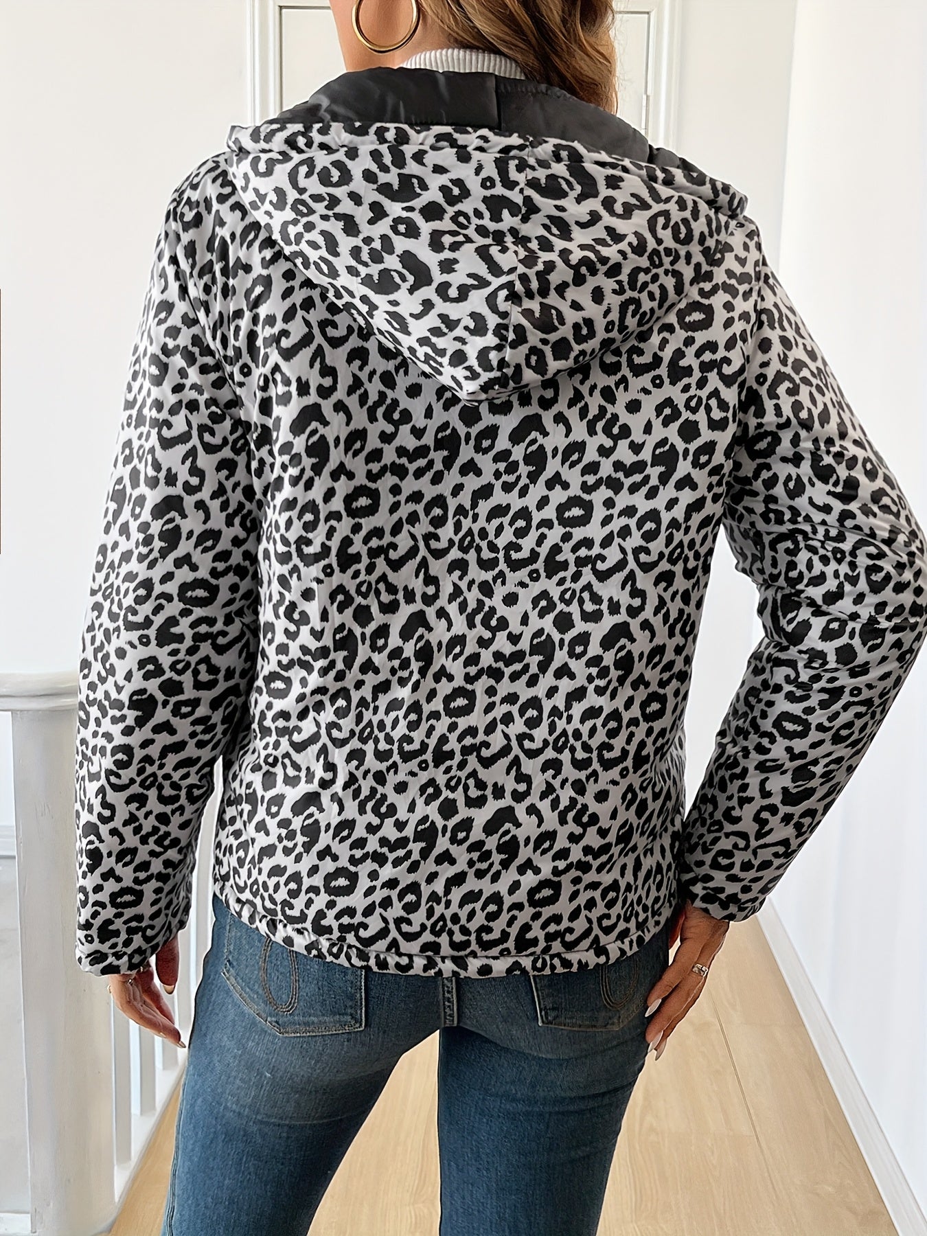 Women's Reversible Leopard Print Hooded Puffer Jacket | Camo Colors