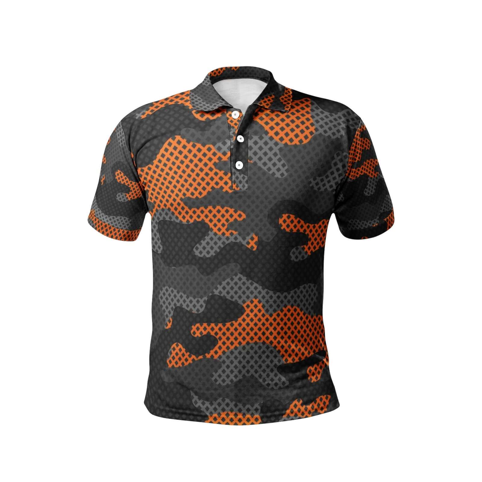 Camo Golf Shirt | Orange & Black Pixel Camo Colors