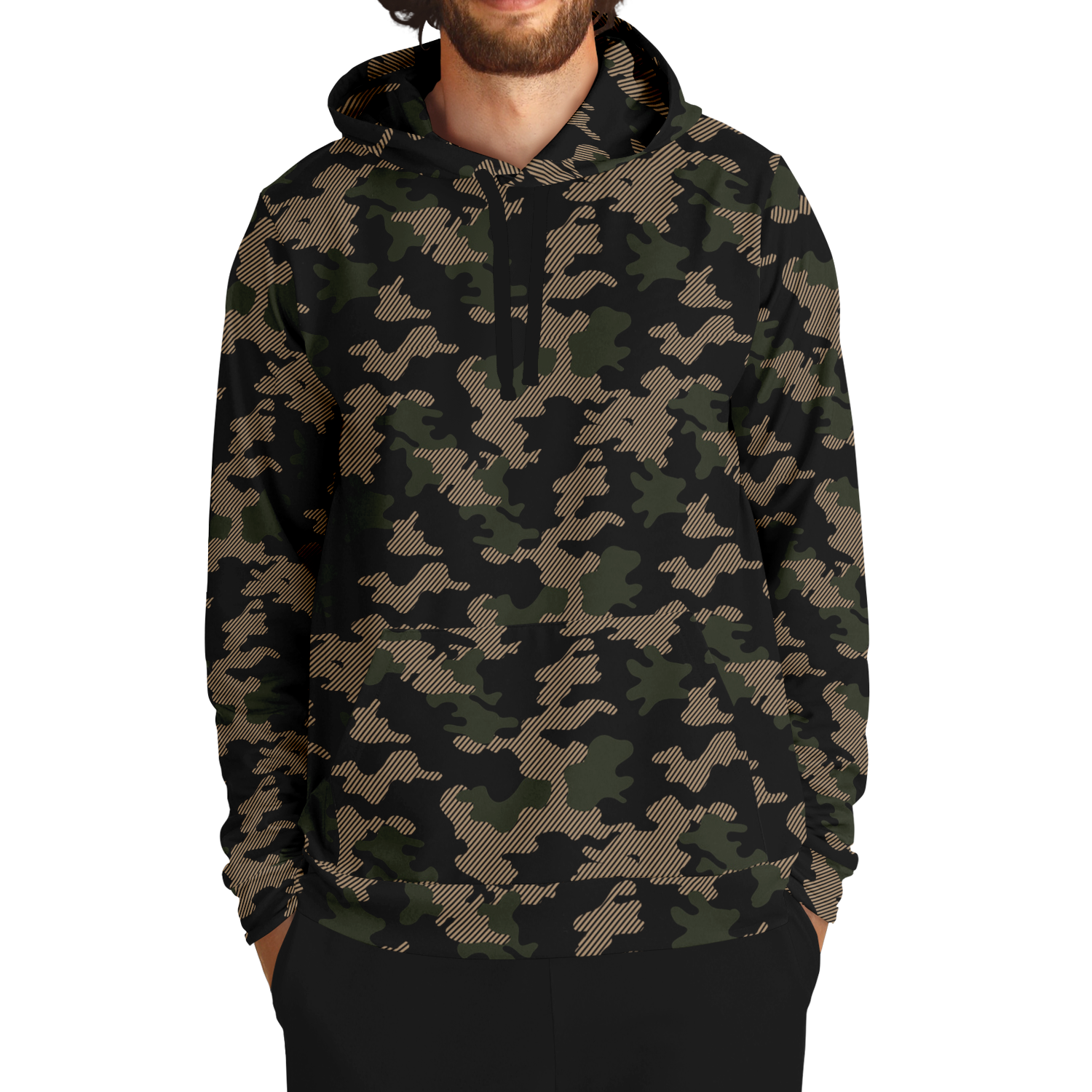 Military Green Camouflage Hoodie | Dark Jungle & Black Camo Colors