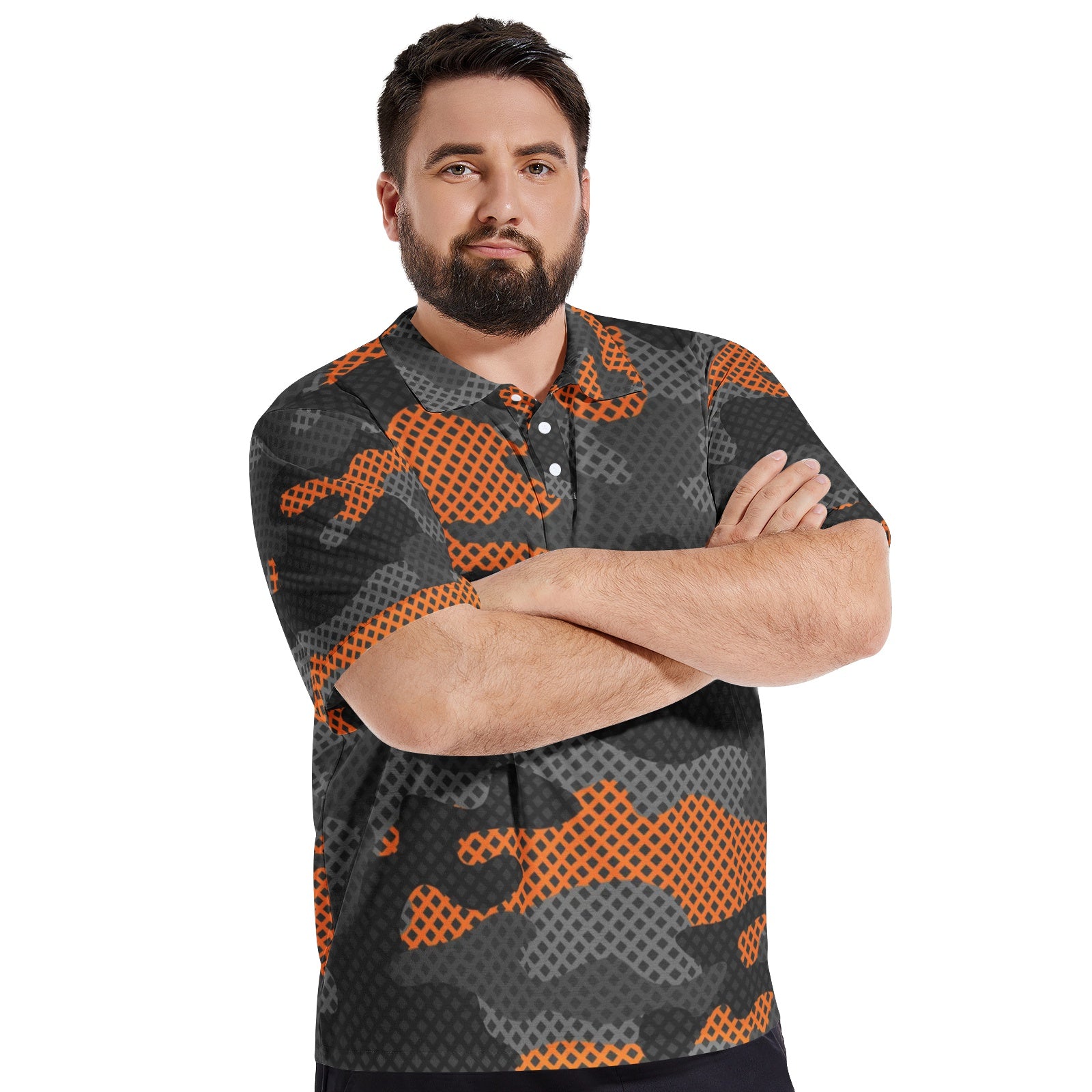 Camo Golf Shirt | Orange & Black Pixel Camo Colors