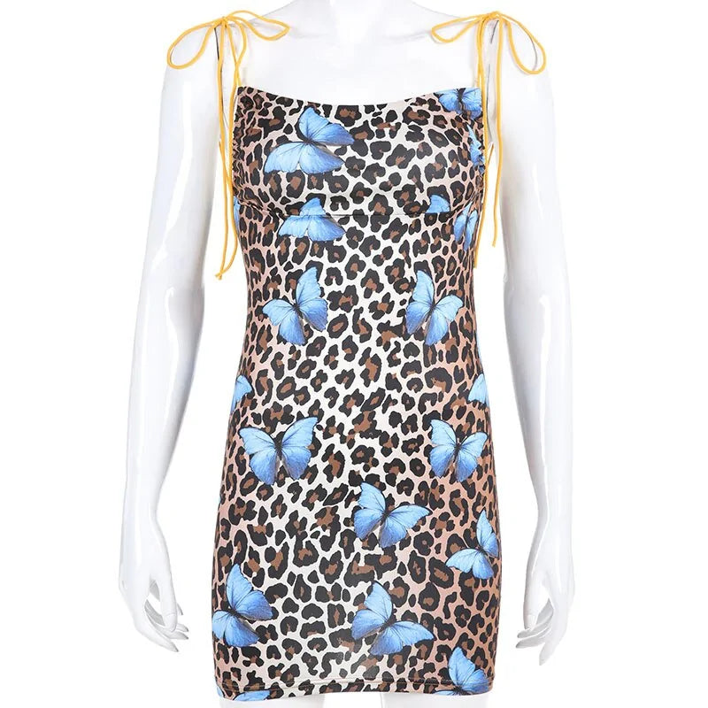 Backless Mini Sundress | Butterfly Leopard Print Style Camo Colors