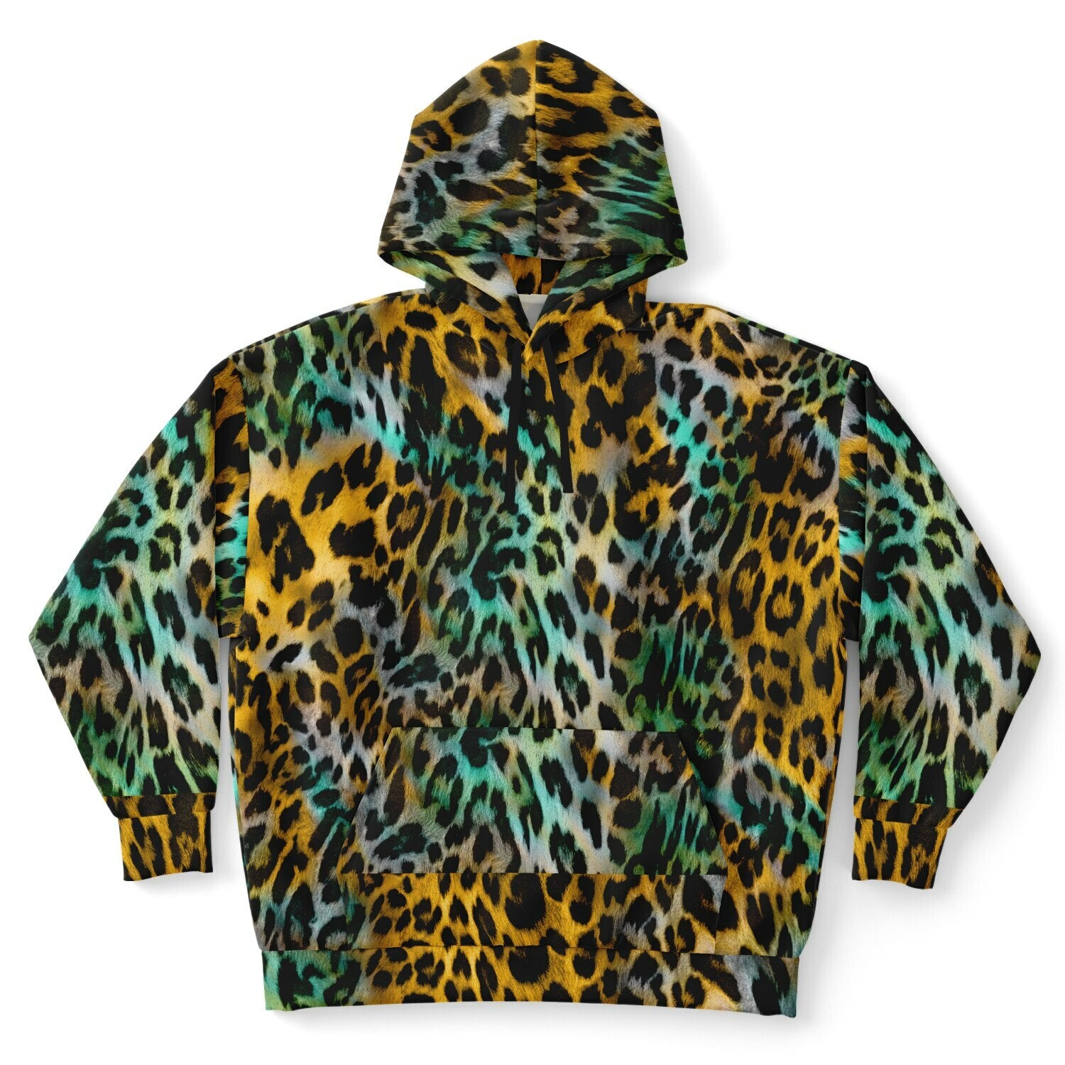 Plus-size Hoodie in Yellow & Blue Abstract Leopard Print | Camo Colors