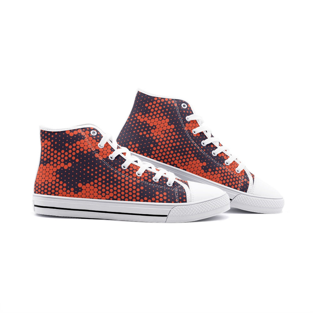 Camo Shoes | HIgh Top Canvas | Orange & Blue Digital Camo Colors