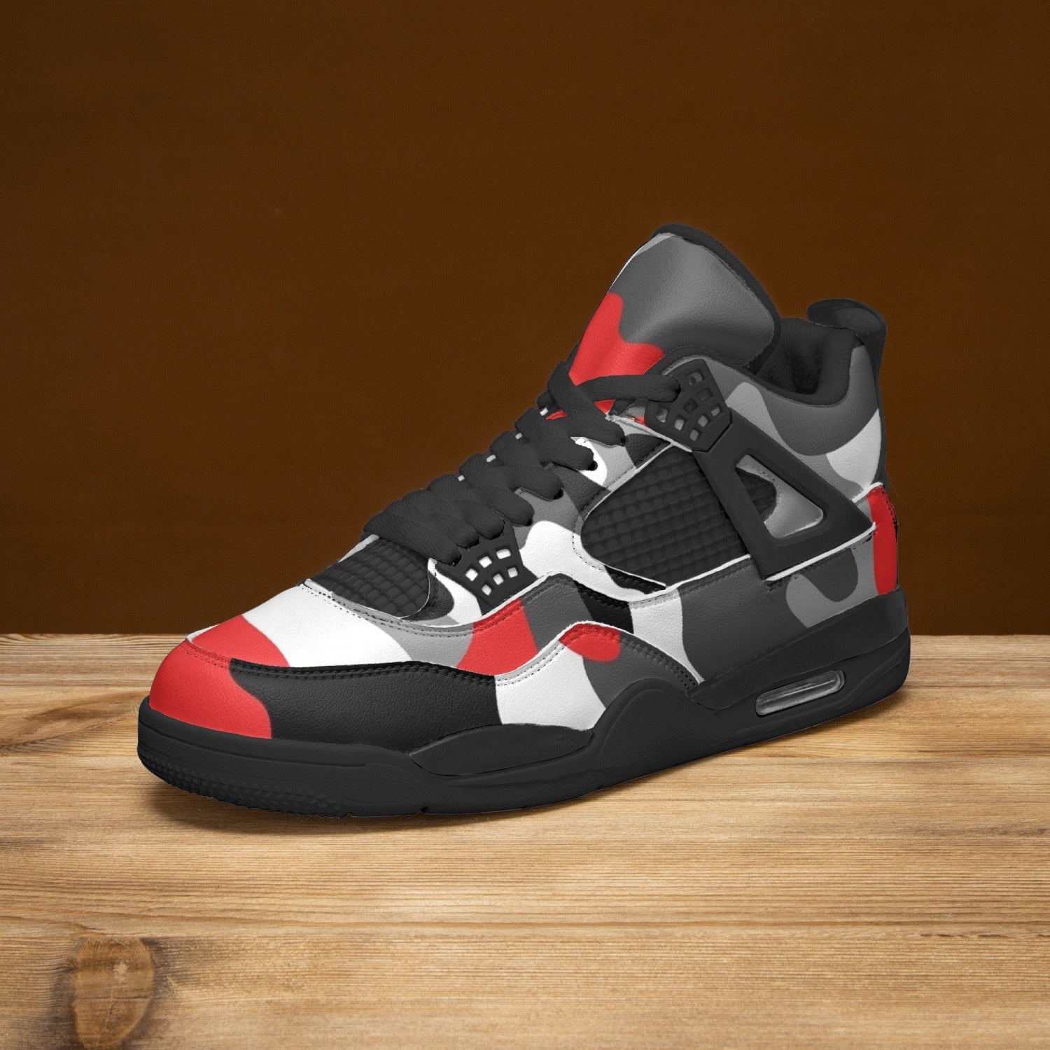 Camo Jordans AJ4 | Red, Gray, Black & White Camo Colors