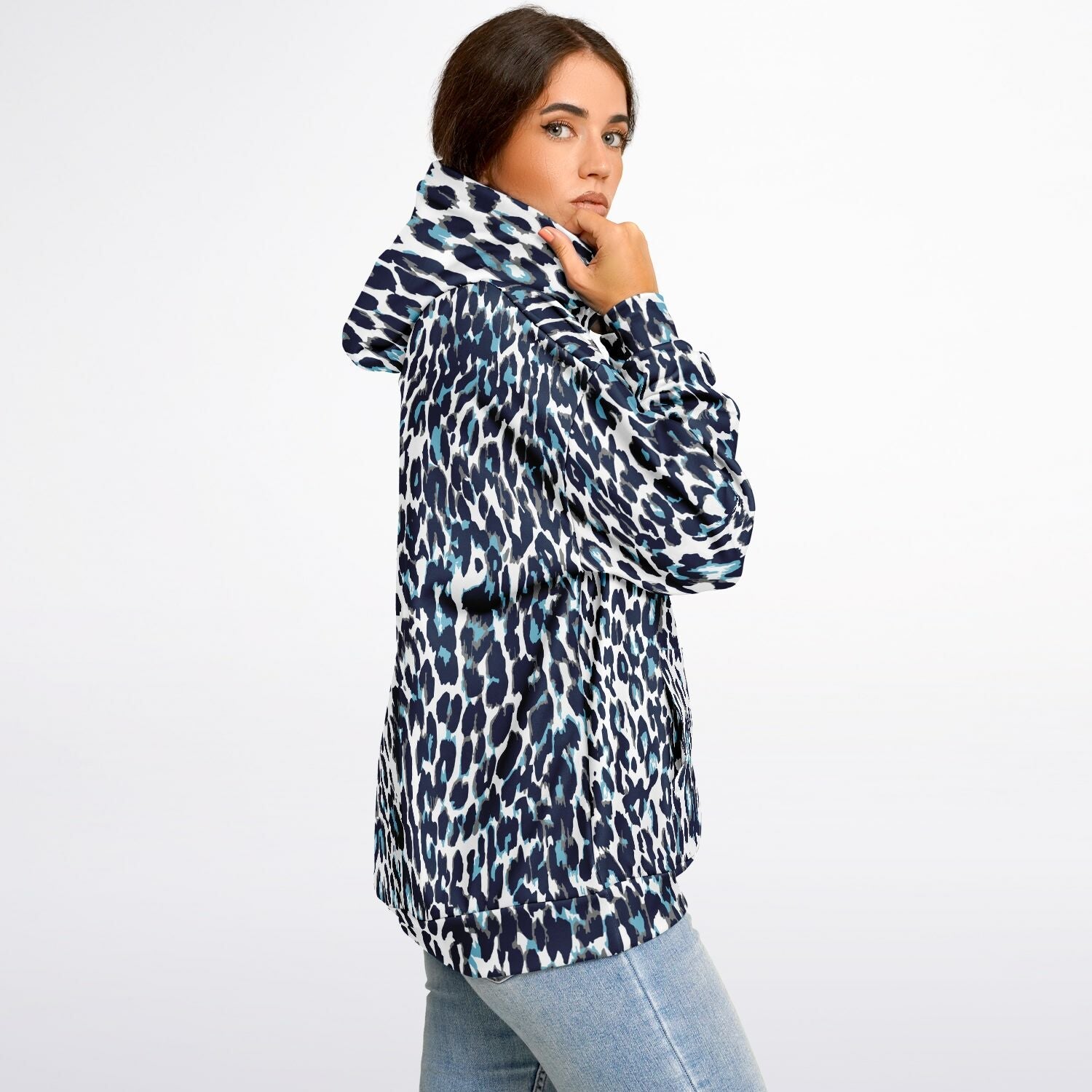 Oversized Leopard Hoodie – Blue and White | Camo Colors
