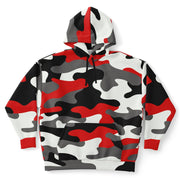 Plus-size Camo Hoodie in Red, Black and White Camouflage Print | Camo Colors