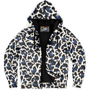 Microfleece Zip Hoodie | Leopard Print in White, Green & Blue Camo Colors