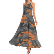 Camo Maxi Dress | Black and Orange Pixel Camouflage Camo Colors