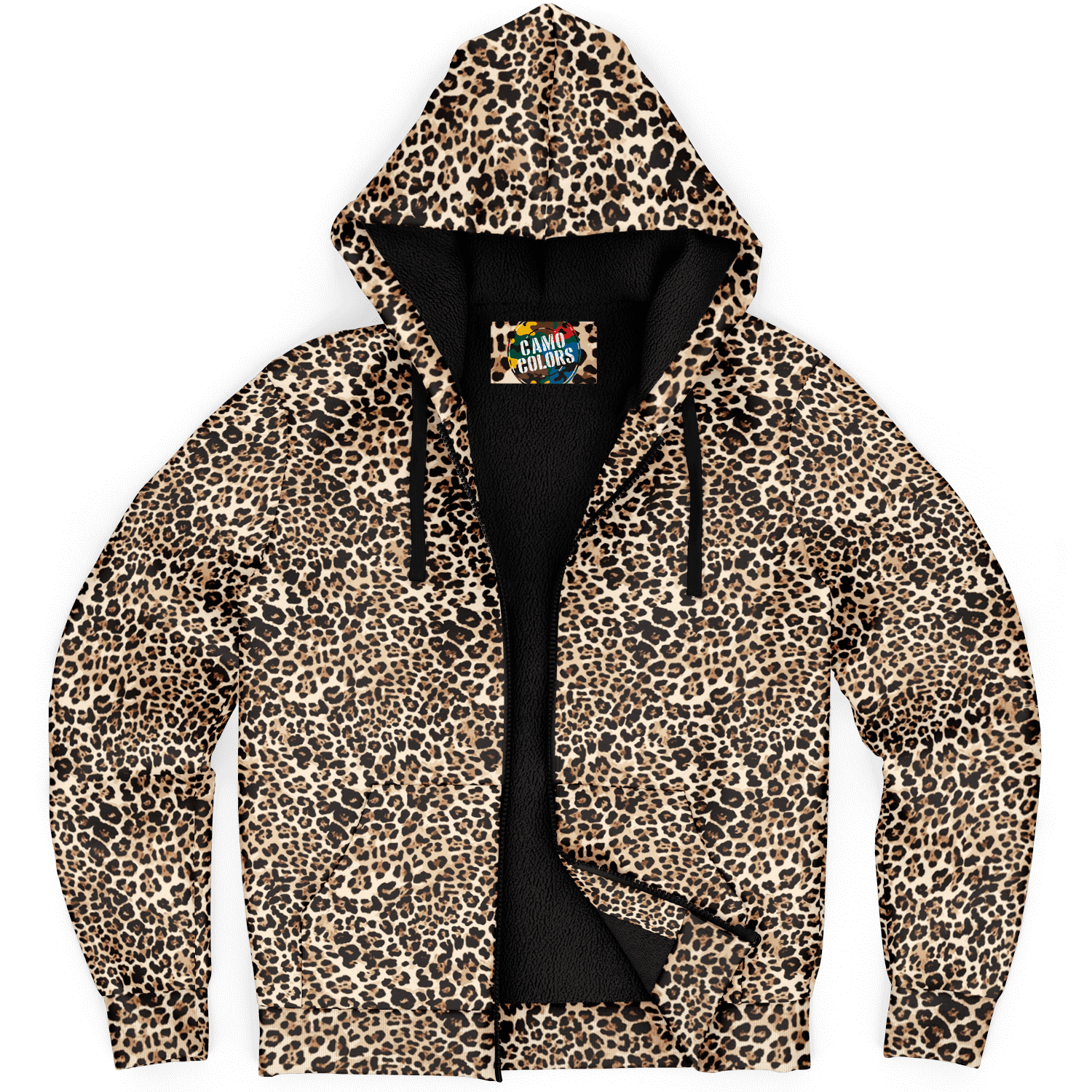 Microfleece Zip Hoodie | Classic Brown Leopard Print Camo Colors